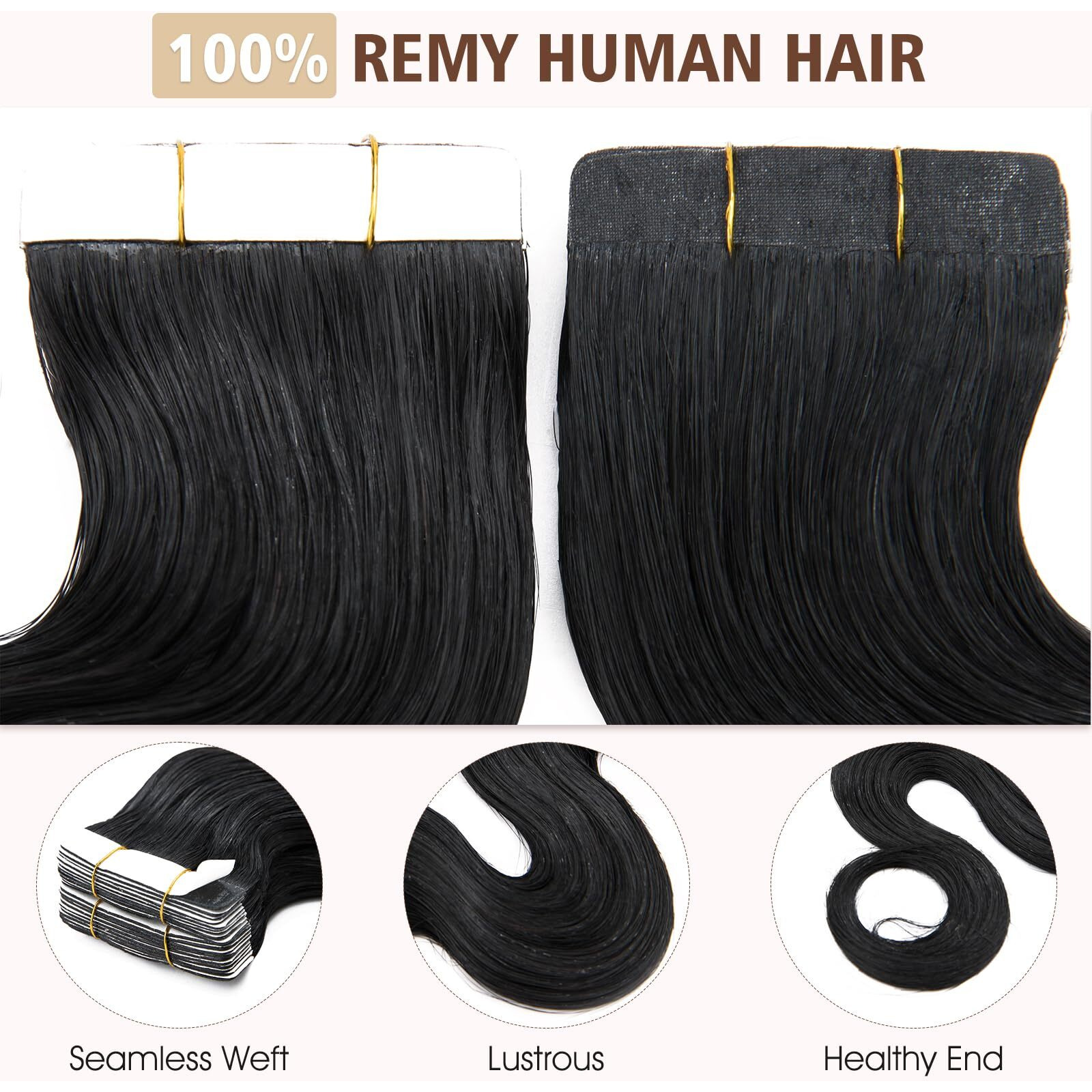 Hairro Tape In Human Hair Extensions Wavy Thin 12 Inch Long Hair 40G 20Pcs/Pack Seamless Skin Weft Glue In Body Wave Human Hairpieces With Invisible Double Sided Tape 1 Jet Black