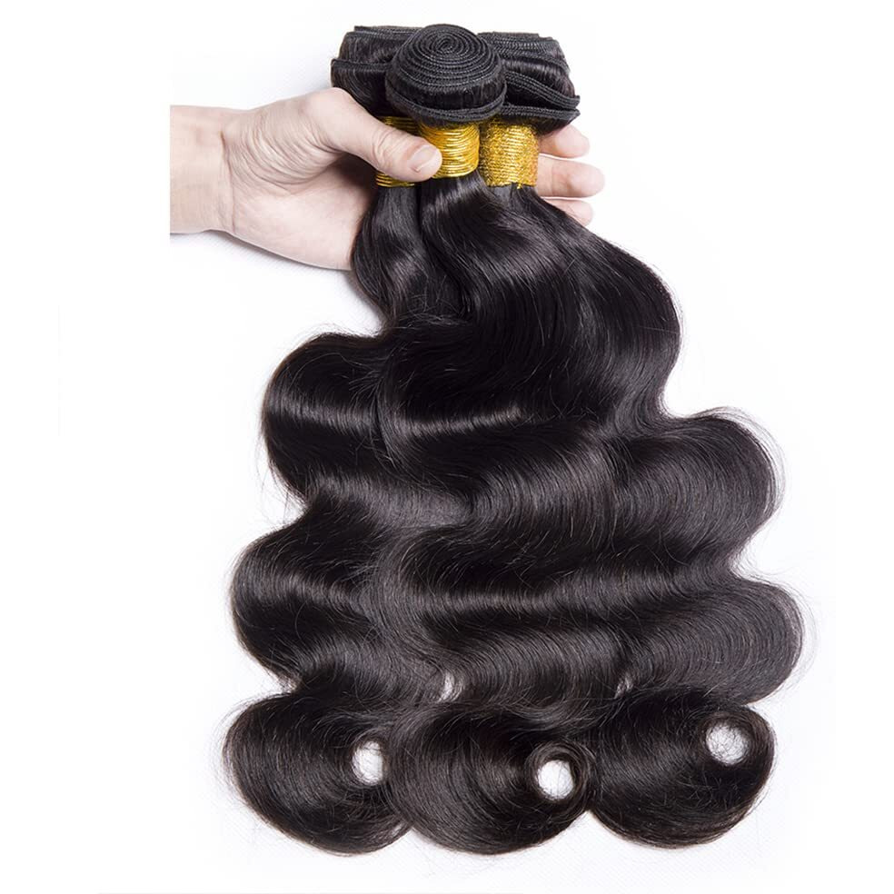 Body Wave Bundles Natural Black Human Hair 3 Bundles Brazilian 100% Unprocessed Virgin Extensions Double Weft Bundle 14 16 18 Inch