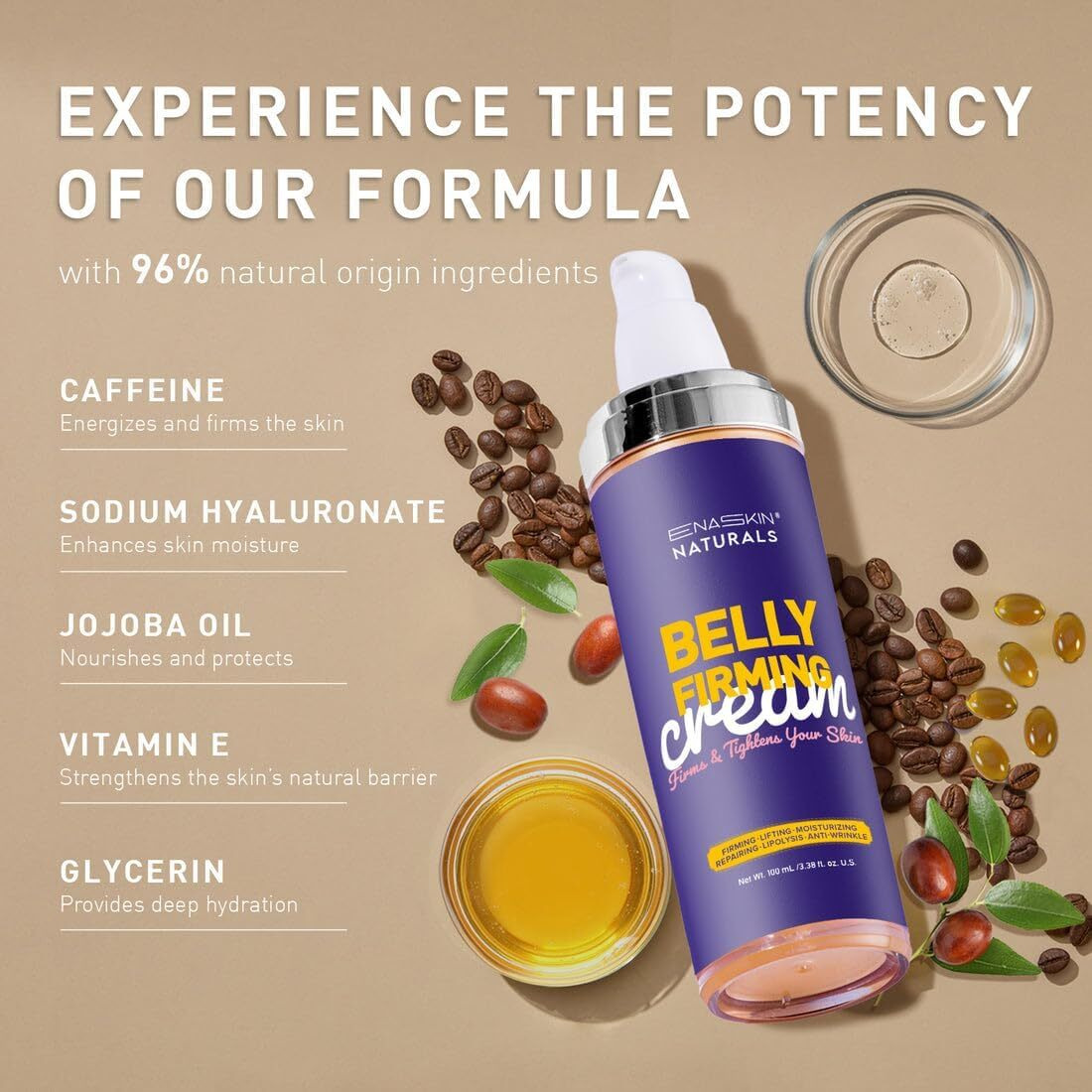 Belly Firming Cream B Flat Skin Tightening Cream , Cellulite & Stretch Mark Reduction & Tummy Hips Cream & Body Firming For Stomach & Thighs & Arms - 3.38 Fl Oz