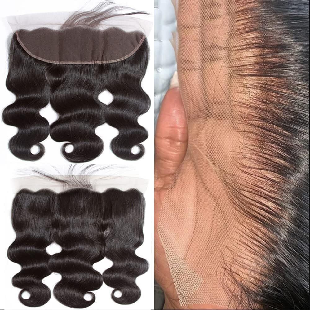 Body Wave Frontal 13 X 4 Hd Transparent Lace Frontals With Bangs Baby Hair 100% Remy Human Hair 150% Density Natural Color (13 X 4 Lace Frontal, 16 Inch)