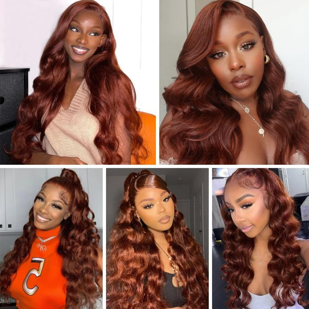 Niciitysi Color 33 Bundles Human Hair Reddish Brown Body Wave Bundles Human Hair 28 30 32 Inch Double Weft Brazilian Virgin Hair Extensions Auburn Silky Soft For Women