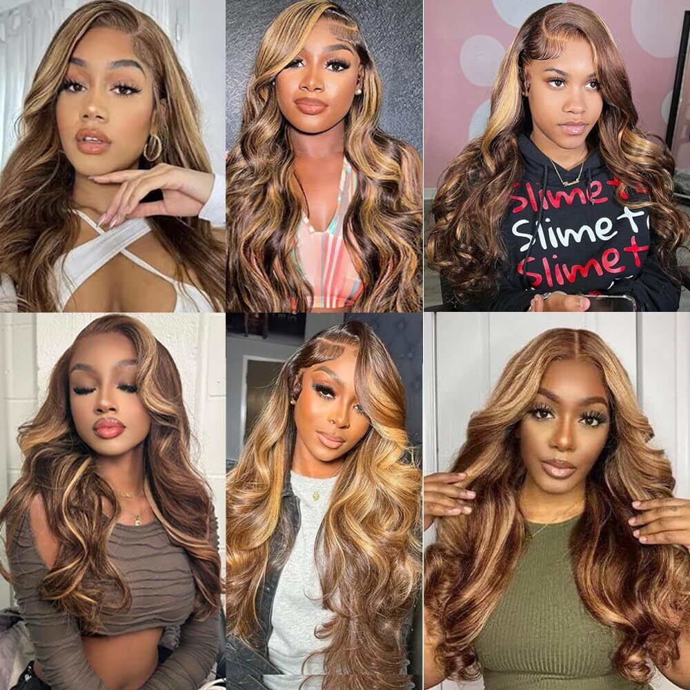 P427 Highlight Blonde Bundles Human Hair Brown Body Wave 3 Bundles 16 18 20 Inch Unprocessed Brazilian Virgin Remy Honey Blonde Bundle Human Hair Extensions