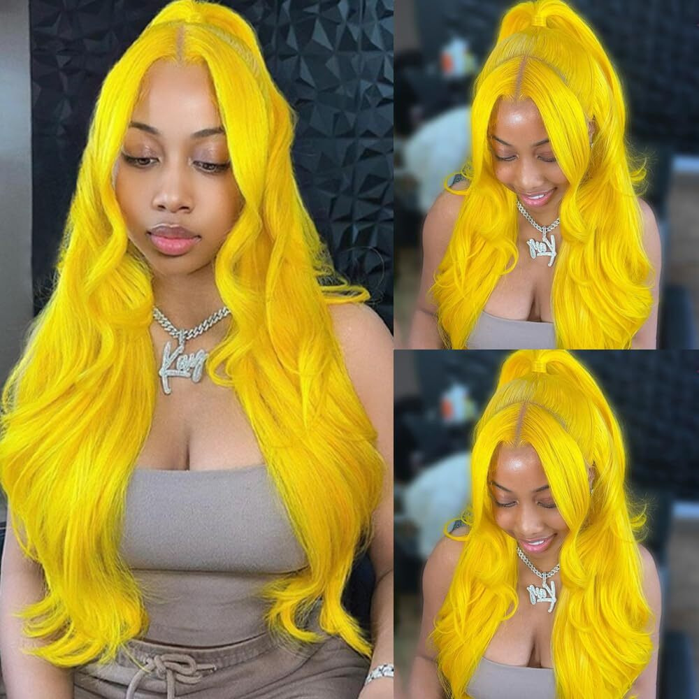 Gurdasa Yellow Wig Human Hair 13X4 Yellow Human Hair Wig 200 Density Body Wave Lace Front Wig Human Hair Colored Lace Front Wigs Pre Plucked With Natural Hairline Hd Frontal Wigs 24 Inch