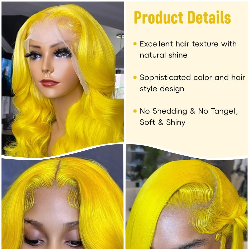 Gurdasa Yellow Wig Human Hair 13X4 Yellow Human Hair Wig 200 Density Body Wave Lace Front Wig Human Hair Colored Lace Front Wigs Pre Plucked With Natural Hairline Hd Frontal Wigs 24 Inch