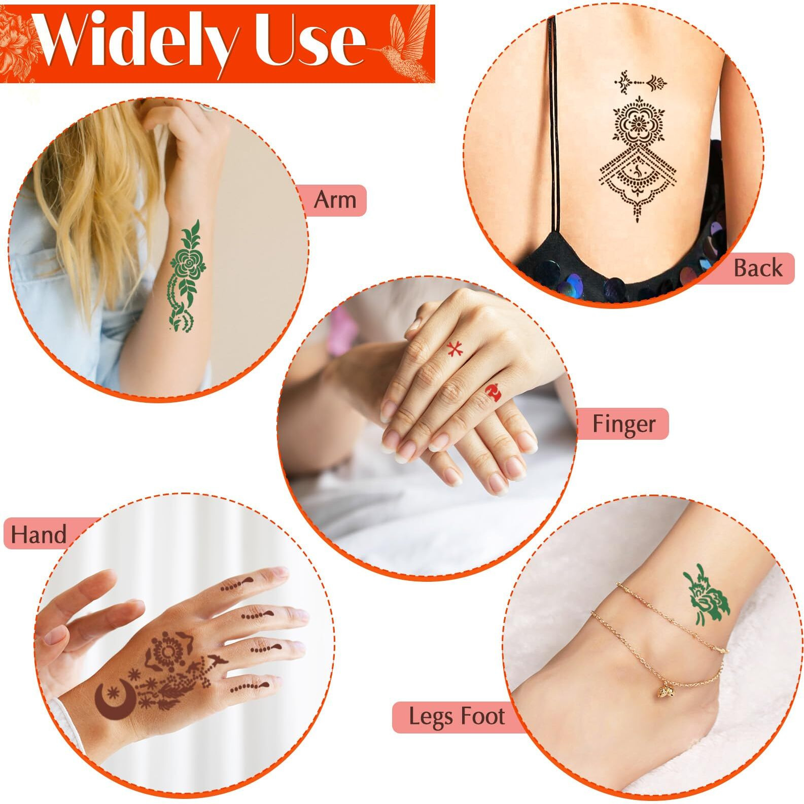 Museluxe Temporary Tattoos Stencils Kit,Temporary Tattoos Kit - 8 Pcs 4 Color(Brown,Black,Cherry Red,Green), Ink With Gloves,Diy Body Art Painting For Women Men Adults Kids
