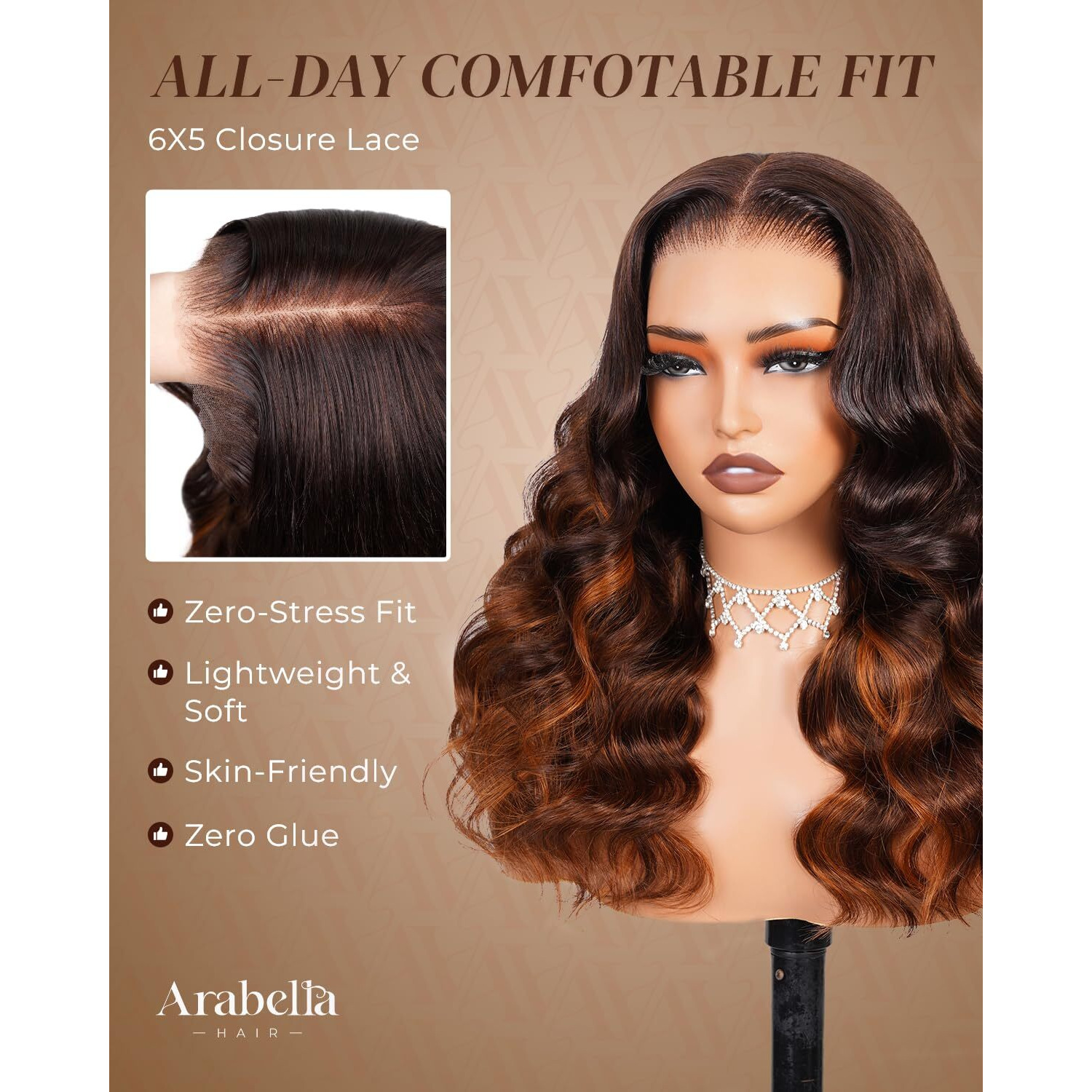 Arabella Hair 5X6 Glueless Wigs 2P/430 Pre Plucked Pre Cut 230% Density Glueless Wigs 100% Human Hair 12A Human Hair Wig Pre Plucked Bleached Knots Loose Body Wave Wig 20Inch