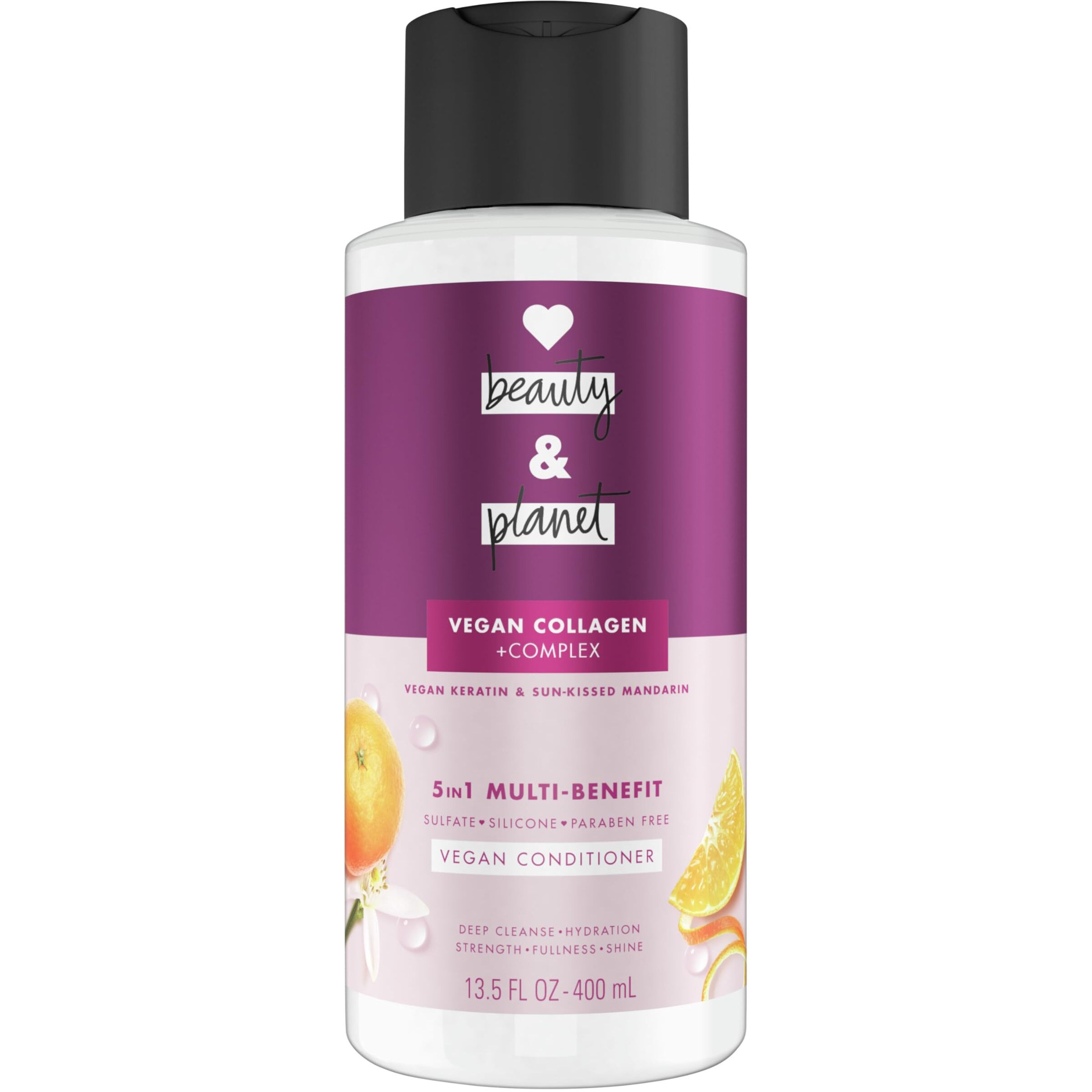 Love Beauty And Planet 5-In-1 Multi-Benefit Conditioner Vegan Keratin Collagen & Sun-Kissed Mandarin, For A Deep Cleanse, Hydration, Strength, Fullness, & Shine, 13.5 Fl Oz
