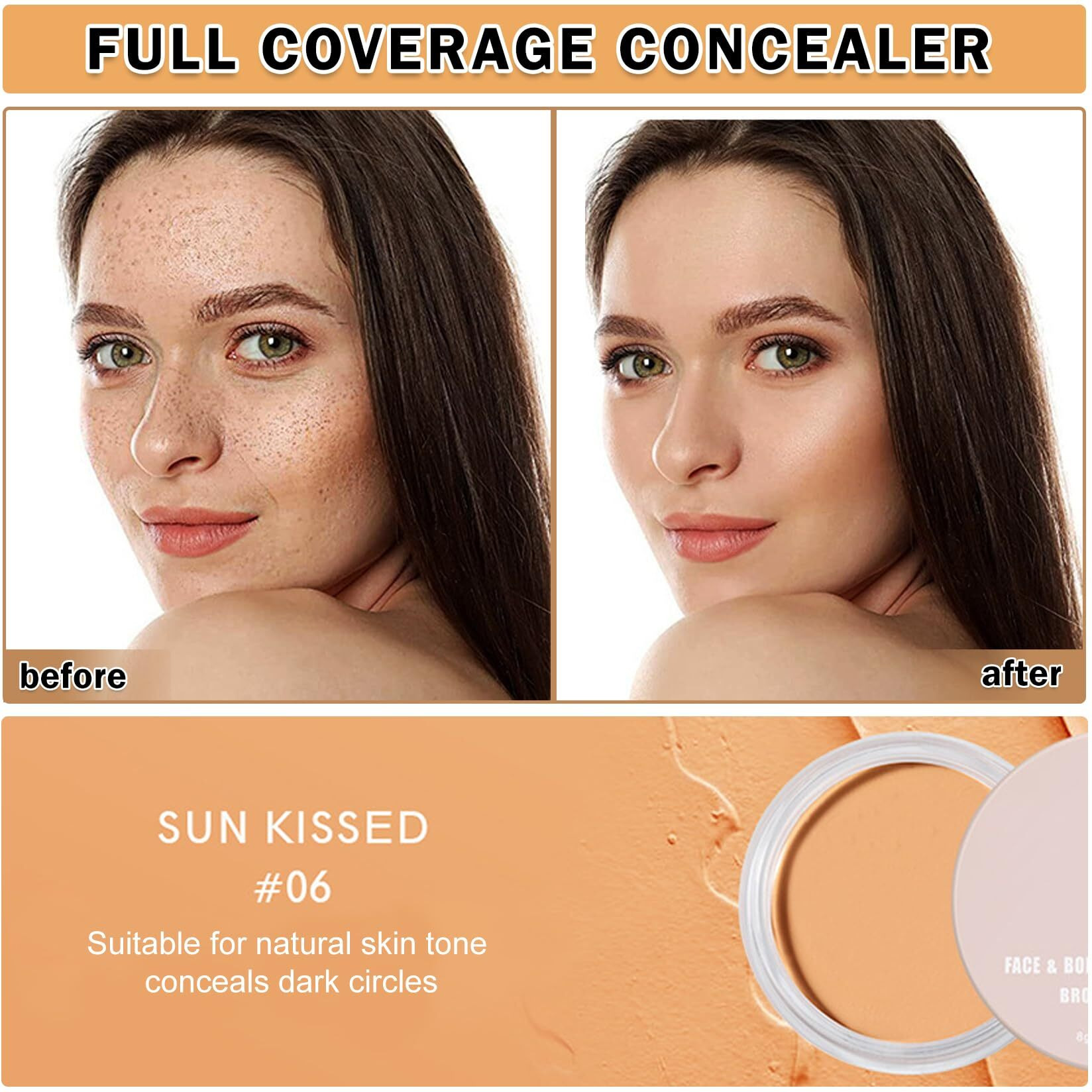 Qiufsse Under Eye Concealer For Dark Circles Color Correcting,Pro Concealer Full Coverage Tattoo Cover Up Makeup,Under Eye Brightener,Long-Lasting Corrector De Ojeras (06 Sun Kissed)