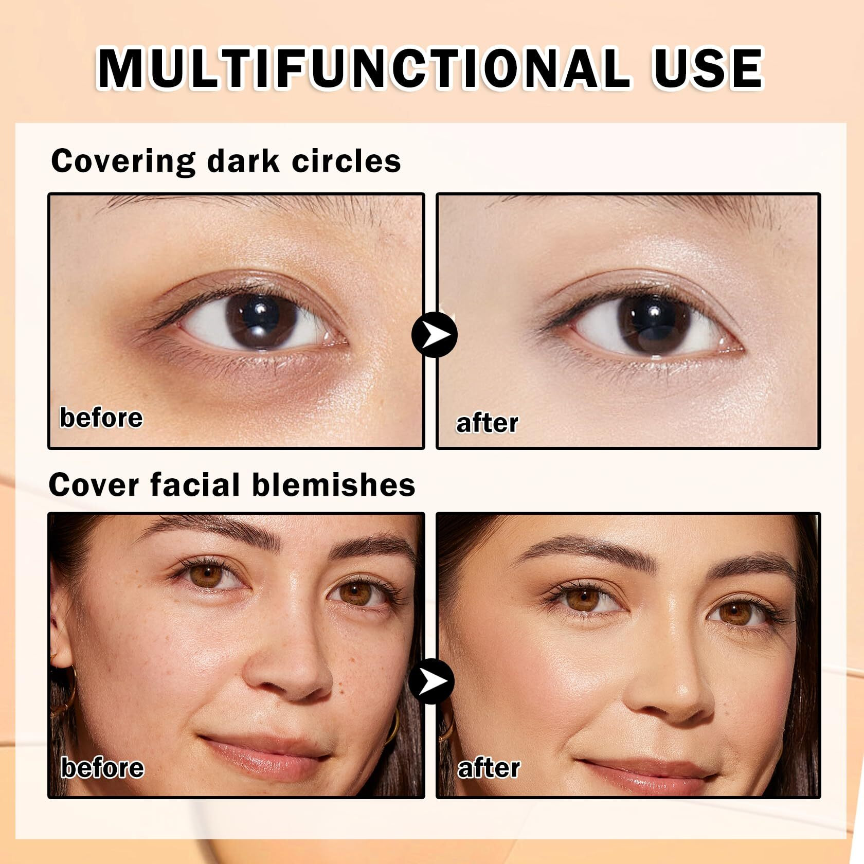 Qiufsse Under Eye Concealer For Dark Circles Color Correcting,Pro Concealer Full Coverage Tattoo Cover Up Makeup,Under Eye Brightener,Long-Lasting Corrector De Ojeras (06 Sun Kissed)