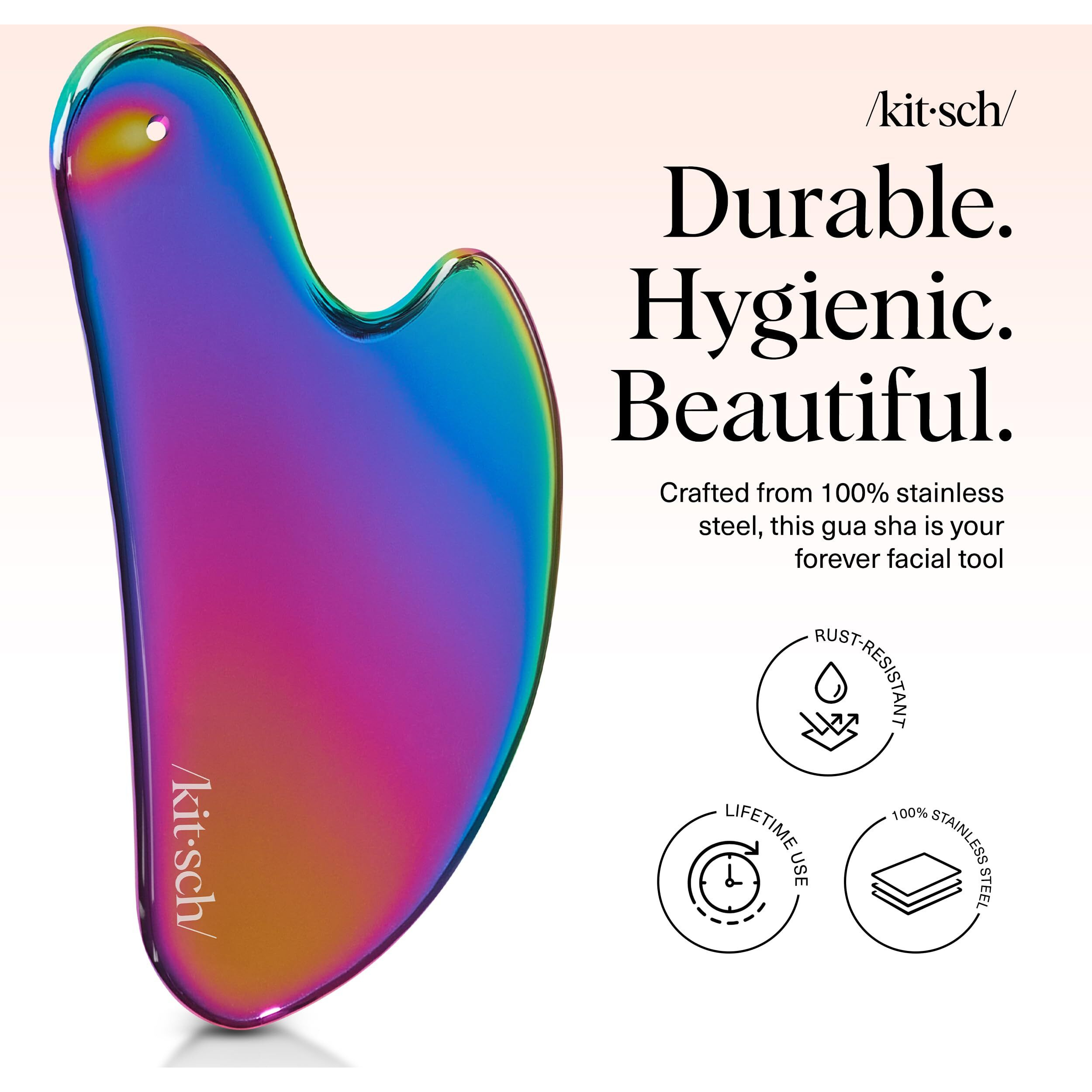 Kitsch Stainless Steel Gua Sha Facial Tools - Lymphatic Drainage Massager For Face & Chin, Jawline Shaper, Double Chin Reducer, Guasha Tool For Face Massager, Skin Care Tools - Irridescent