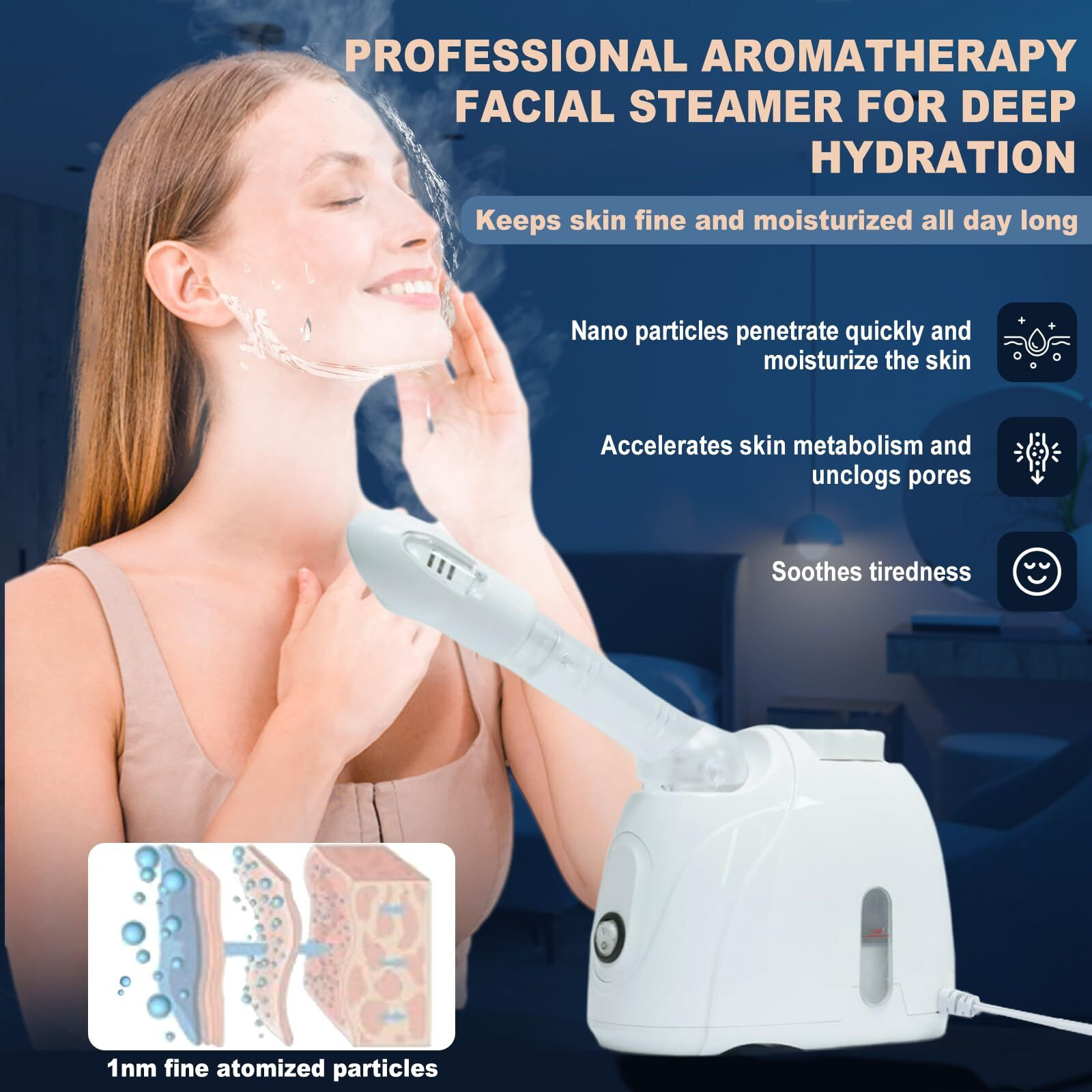 Facial Steamer Nanometer Fine Mist Face Steamer For Facial Deep Cleaning, 360Can Rotate The Arm,10 Minute Home Facial Spa Mist, Design For Personal Care Use At Home Or Salon Barber