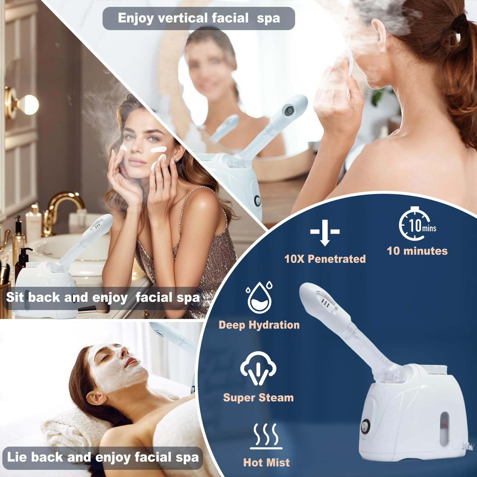 Facial Steamer Nanometer Fine Mist Face Steamer For Facial Deep Cleaning, 360Can Rotate The Arm,10 Minute Home Facial Spa Mist, Design For Personal Care Use At Home Or Salon Barber