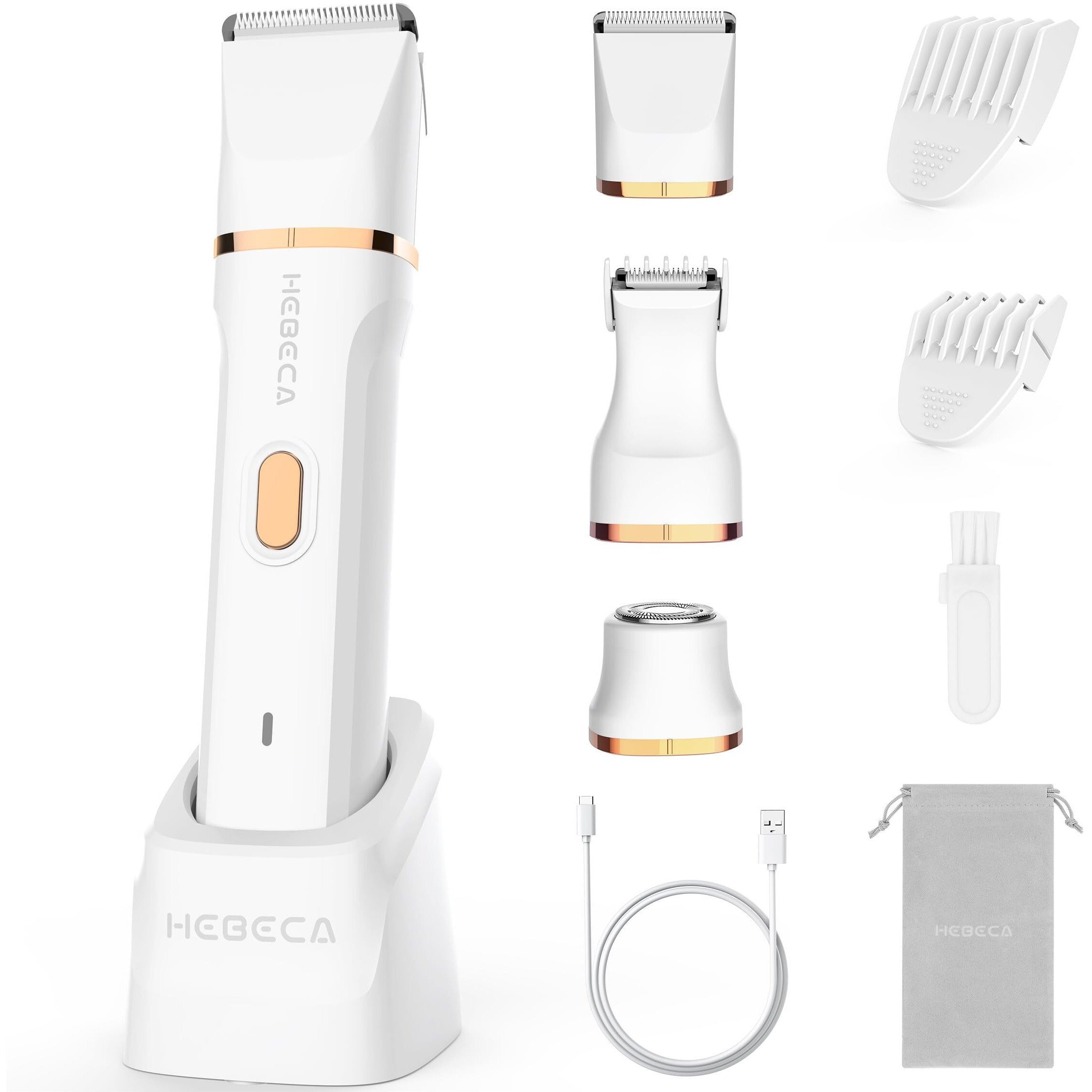 Hebeca Bikini Trimmer For Women, 3In1 Electric Razor For Women With Facial Trimmers & Intimate Shaver For Sensitive Skin, Waterproof Wet & Dry Use Rechargeable Pubic Hair Trimmer Removal