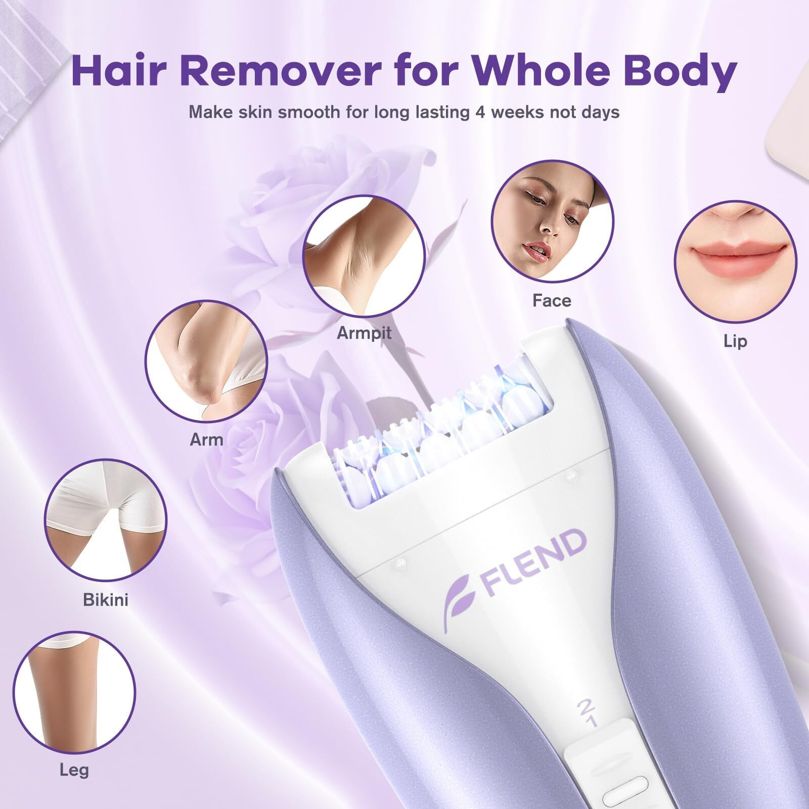 Epilator, Silent Smooth Glide Epilator For Women, 2 Speeds Facial Hair Removal Device With Silent Design, Cordless Rechargeable Hair Removal Epilators For Women Face Legs Bikini Arms Legs