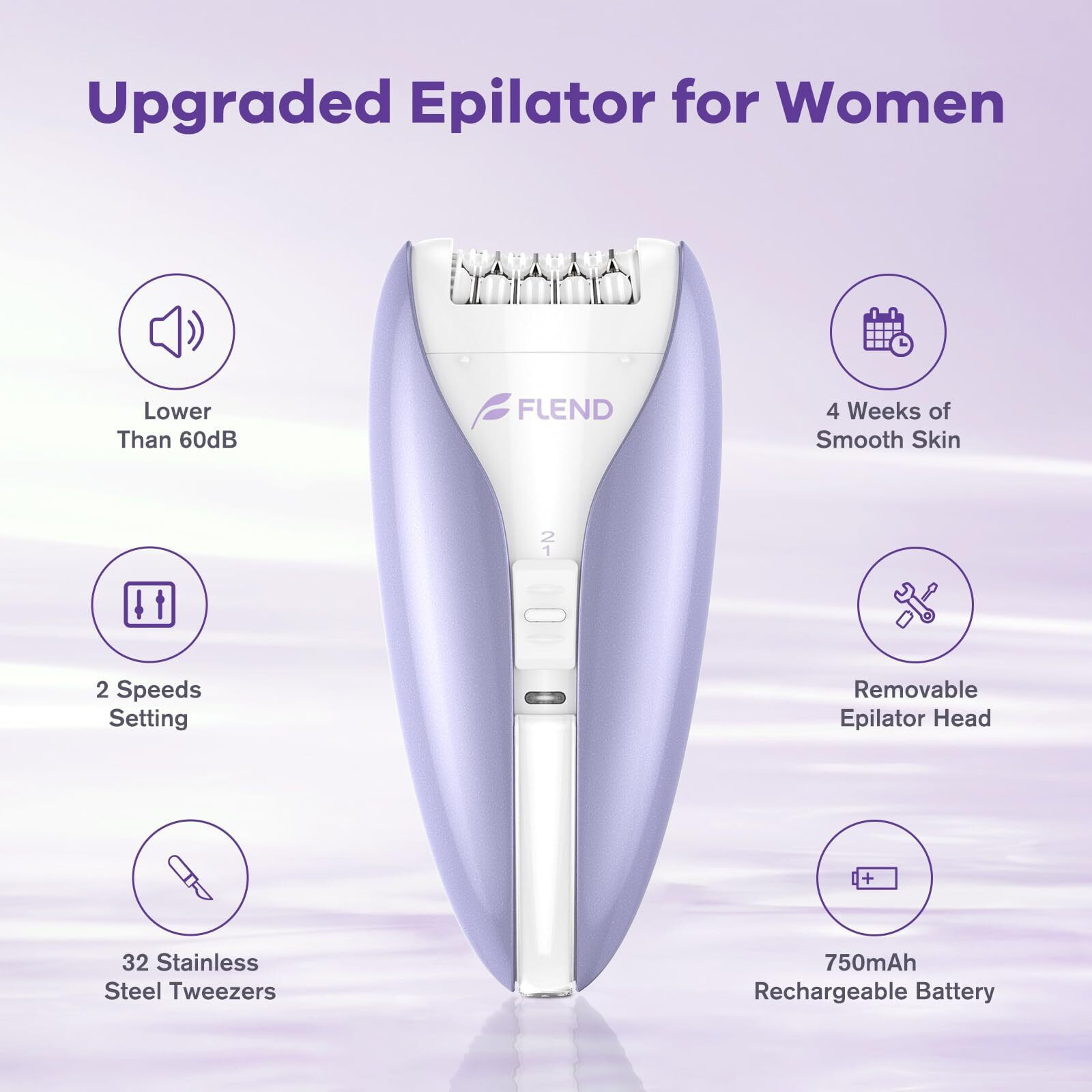 Epilator, Silent Smooth Glide Epilator For Women, 2 Speeds Facial Hair Removal Device With Silent Design, Cordless Rechargeable Hair Removal Epilators For Women Face Legs Bikini Arms Legs