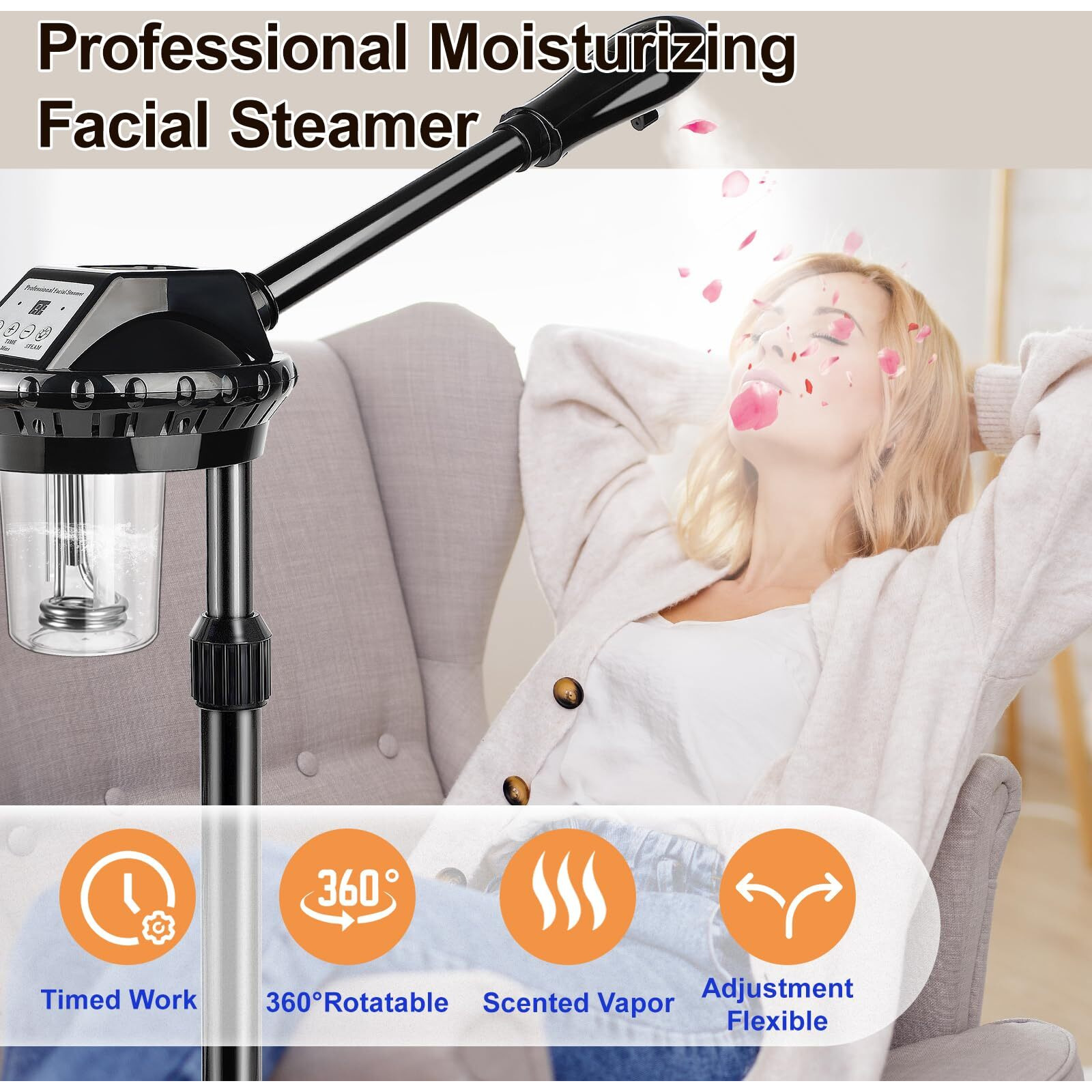 Professional Facial Steamer,Vaporizador Facial Adjustable Height And Angle,More Steam, Hot Mist Facial Humidifier Atomizer For Spa Beauty, Home Use
