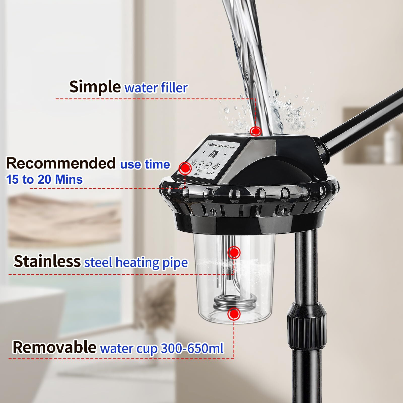 Professional Facial Steamer,Vaporizador Facial Adjustable Height And Angle,More Steam, Hot Mist Facial Humidifier Atomizer For Spa Beauty, Home Use