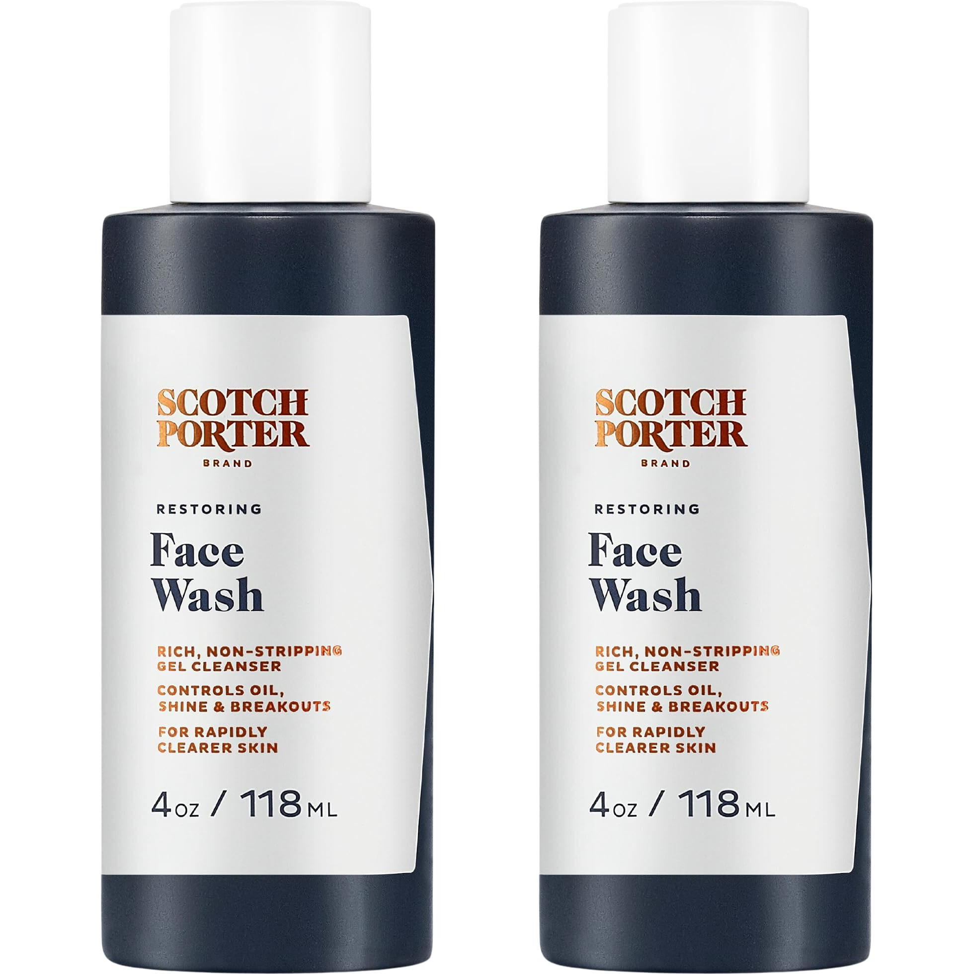 Scotch Porter Restoring Face Wash | Rich, Non-Stripping Gel Cleanser | Formulated With Non-Toxic Ingredients, Free Of Parabens, Sulfates & Silicones | Vegan | 4Oz - 2 Pack