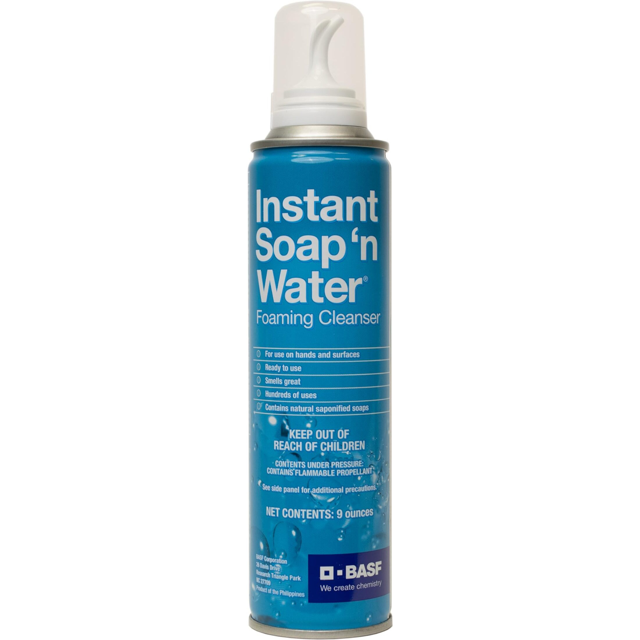 Basf Instant Soap 'N Water, Foaming Hand Cleanser, Ready To Use No Rinse Subtle Scent Skin Cleaner, On The Go, Home, Work, Travel, Up To 100 Washes, 9 Oz