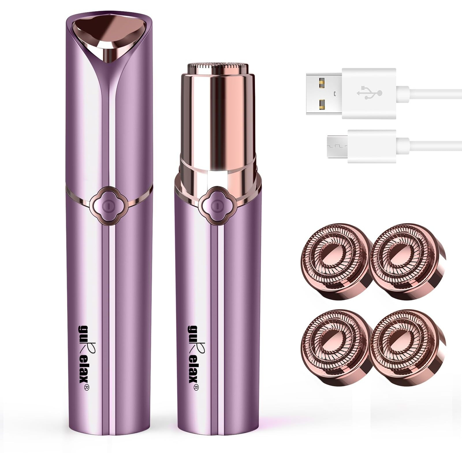 Facial Hair Removal For Women, Ladies Face Shaver(Rechargeable) For Chin Upper Lip Neck Armpits, Included 4 Replacement Heads, With A Velvet Storage Pouch