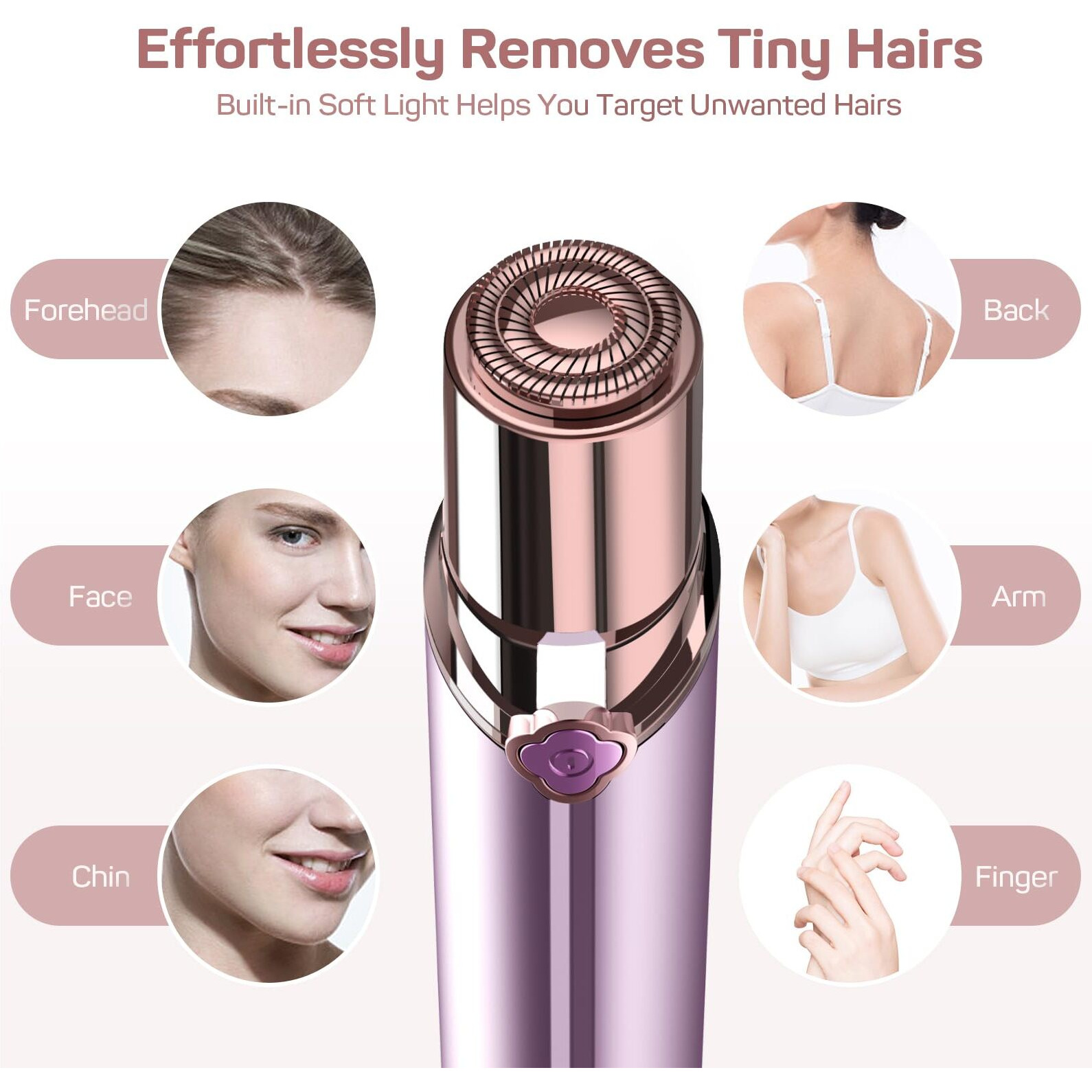 Facial Hair Removal For Women, Ladies Face Shaver(Rechargeable) For Chin Upper Lip Neck Armpits, Included 4 Replacement Heads, With A Velvet Storage Pouch