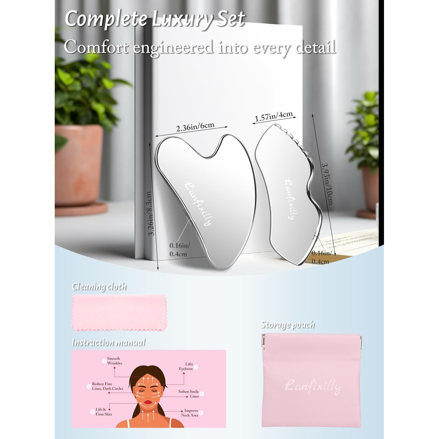 Lanfixilly 2Pcs Stainless Steel Gua Sha, Gua Sha Facial Tools For Face Sculpting, Metal Gua Sha Skin Care, Massage Gift For Women