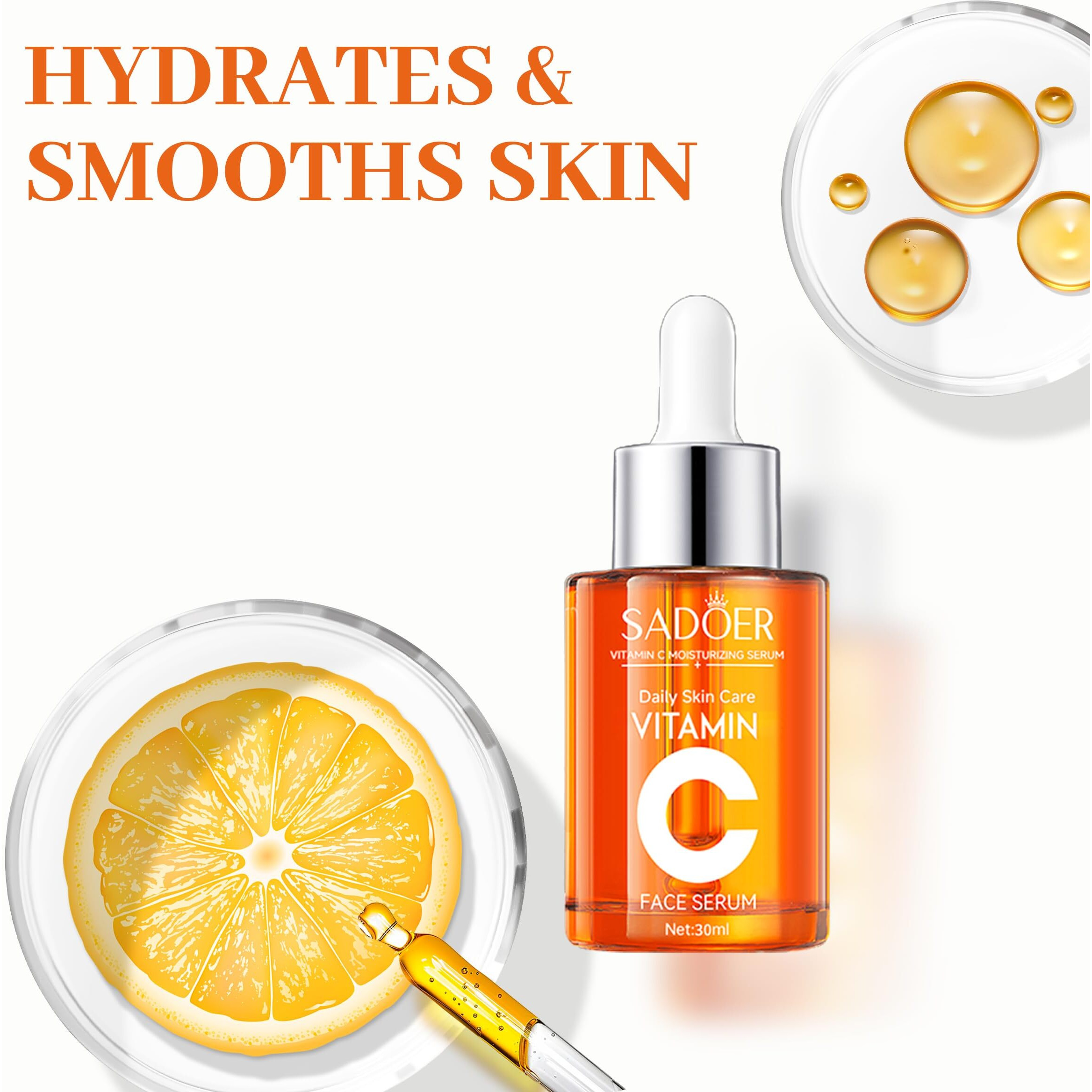 5X Vitamin C Korea Serum For Face 30Ml,Sadoer Hydrating Face Essence,Hyaluronic Acid, Centella For Dull Facial Skin,Uneven Tone,Fine Lines,Pores, Dry Skin, Morning & Evening Skincare Women Gift