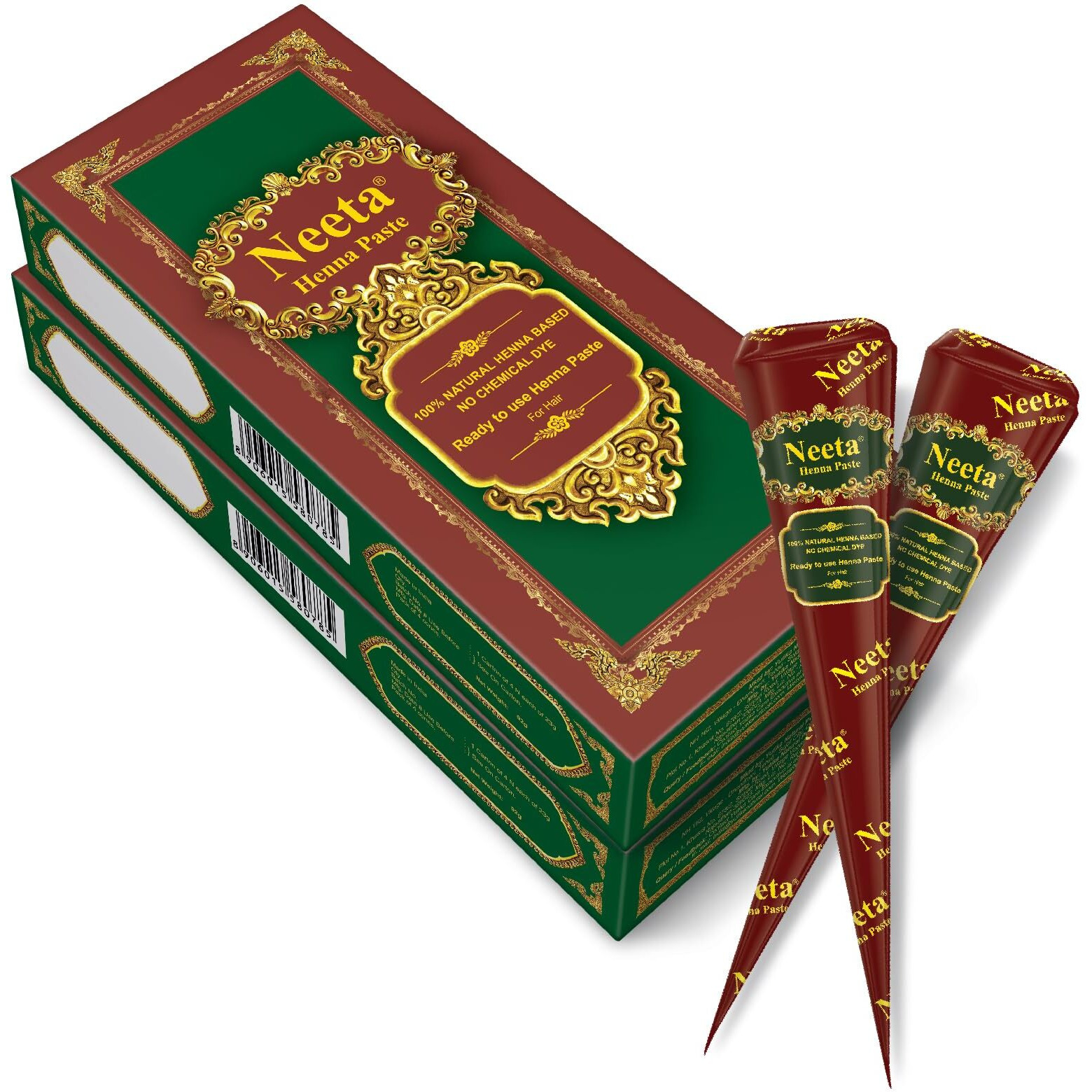 Neeta 8 Pack 100% Natural Ready To Use Henna Paste Hair Dye Cones Reddish Brown Color Tubes Color For Women Perfect For Spot Hair Coloring, Long-Lasting And Cruelty-Free