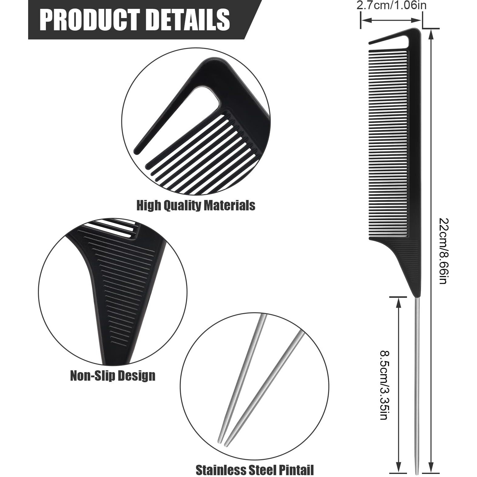 Nicemovic Rat Tail Parting Rattail Braiding Comb For Women 24 Pack, Hair Parting Tools Rat Tooth Combs Bulk, Individually Wrapped Braider Essentials Barber Supplies For Hair Stylist (Black)