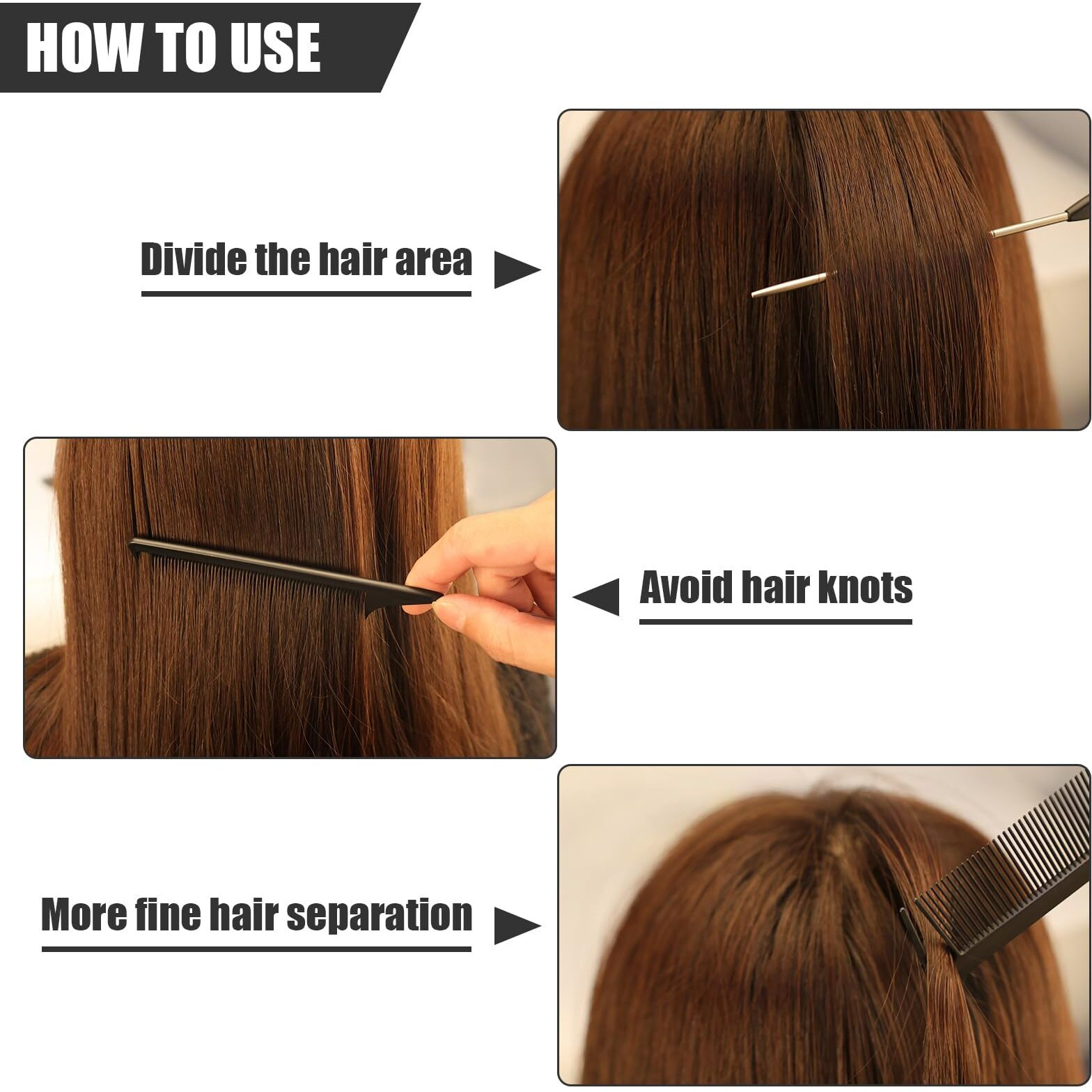 Nicemovic Rat Tail Parting Rattail Braiding Comb For Women 24 Pack, Hair Parting Tools Rat Tooth Combs Bulk, Individually Wrapped Braider Essentials Barber Supplies For Hair Stylist (Black)