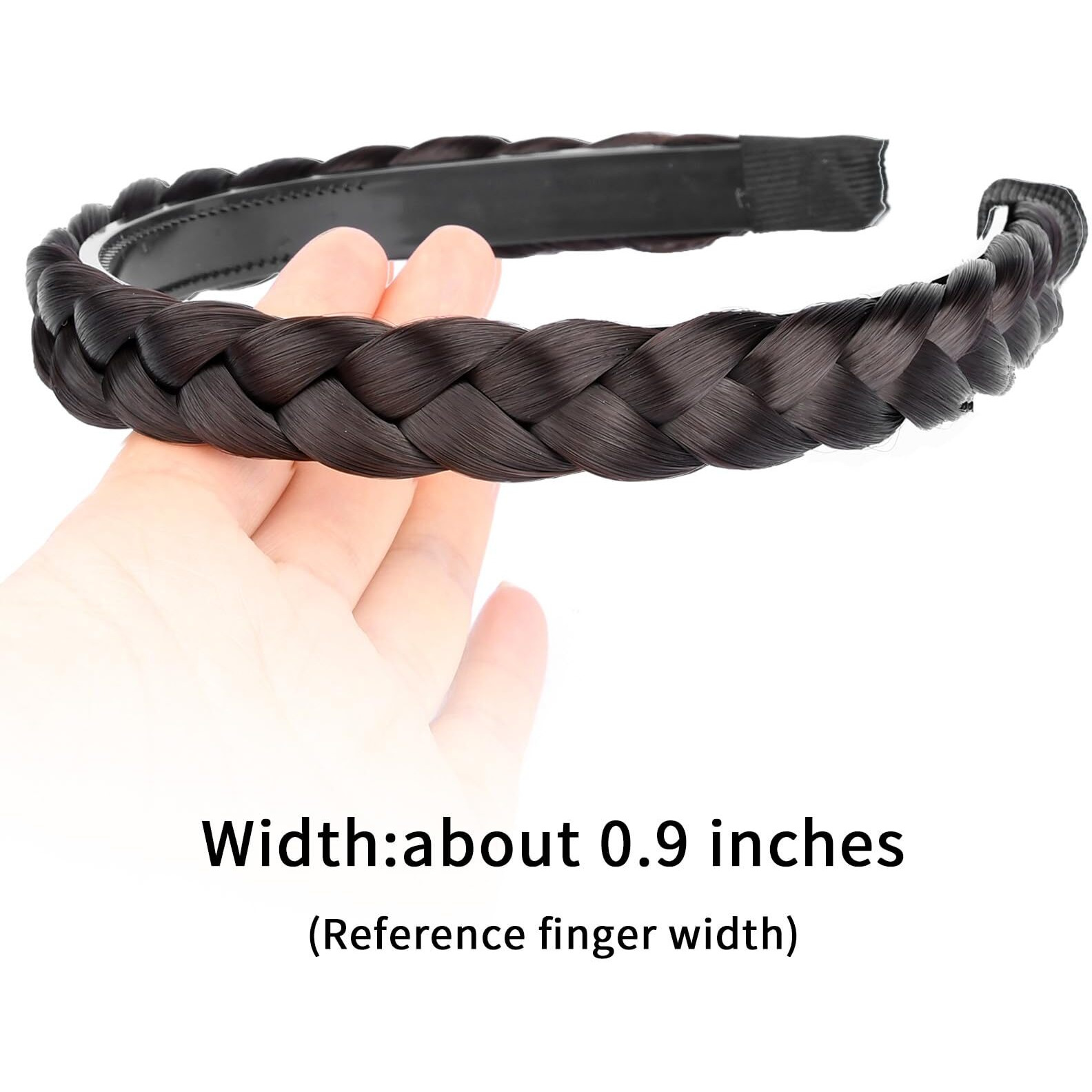 Oplira Braided Headband With Teeth Braids Hairband With Tooth Synthetic Hair Band Plaited Hairband For Women (Dark Brunette-0.9 Inches)