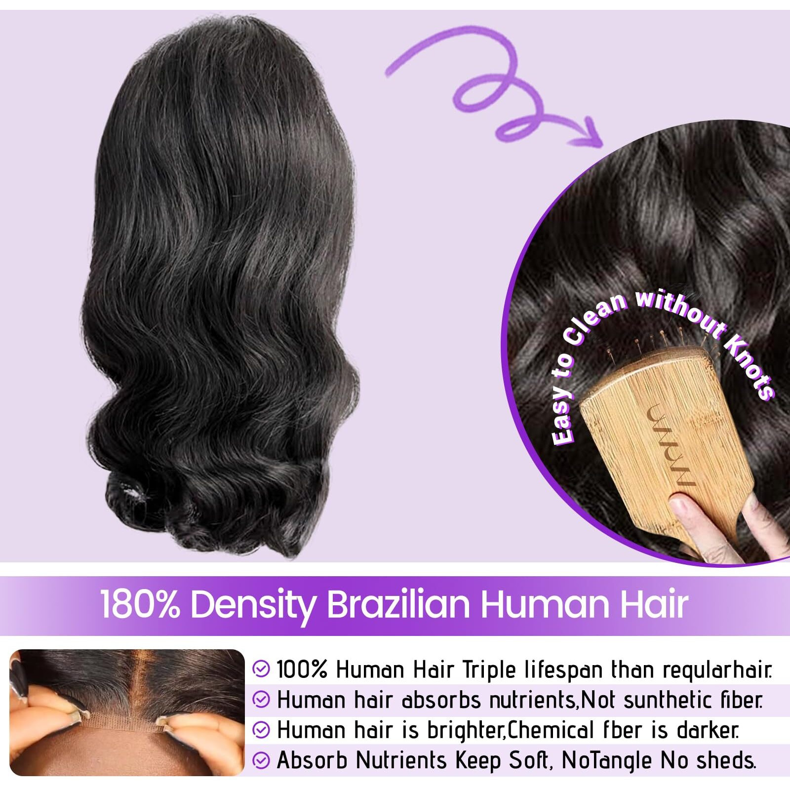 Uvvuvv Glueless Wigs Human Hair Pre Plucked Pre Cut 4X4 Body Wave Bob Wig Human Hair Wear And Go Glueless Wigs Pre Plucked Pre Cut Natural Hairline 180% Density Natural Color (12 Inch)