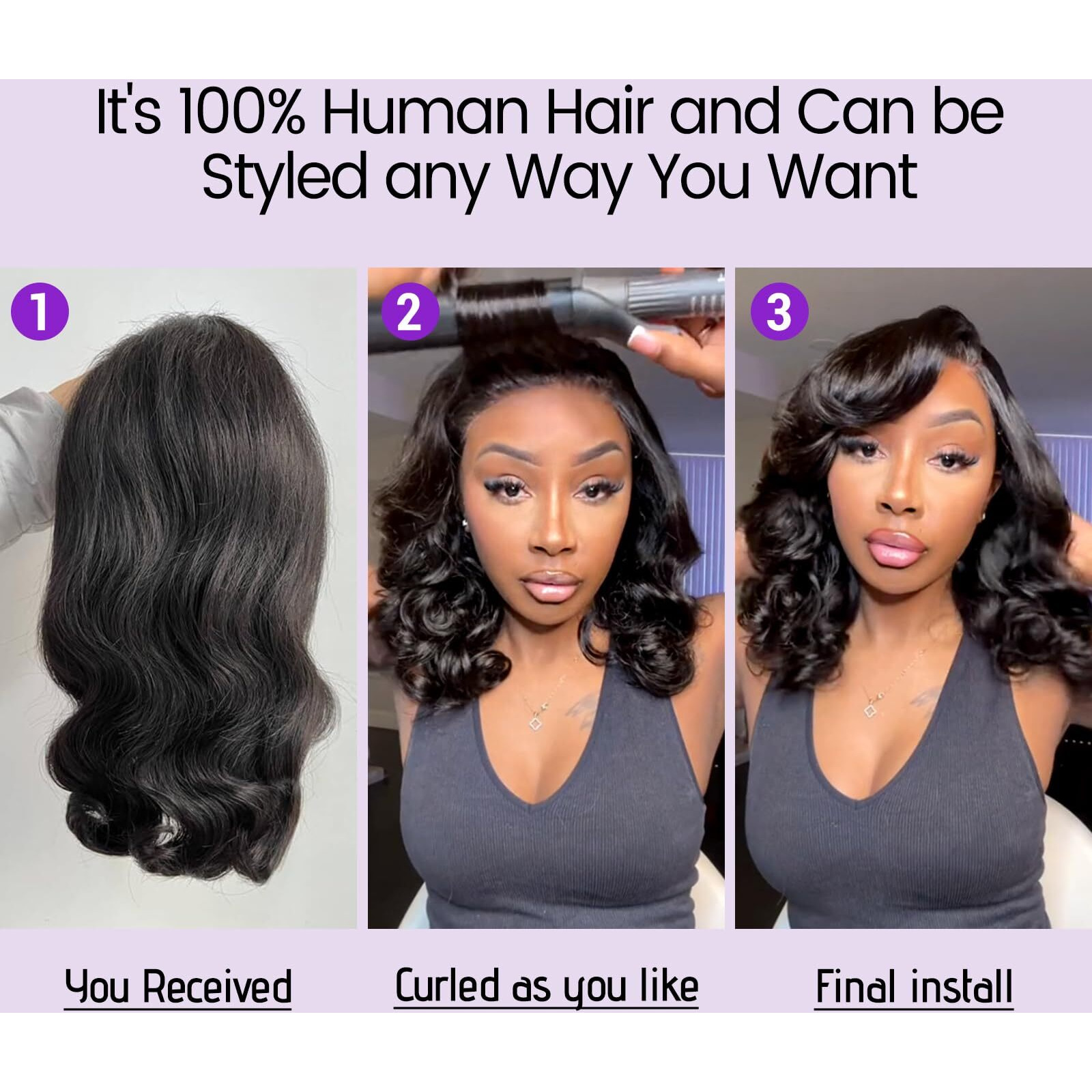 Uvvuvv Glueless Wigs Human Hair Pre Plucked Pre Cut 4X4 Body Wave Bob Wig Human Hair Wear And Go Glueless Wigs Pre Plucked Pre Cut Natural Hairline 180% Density Natural Color (12 Inch)
