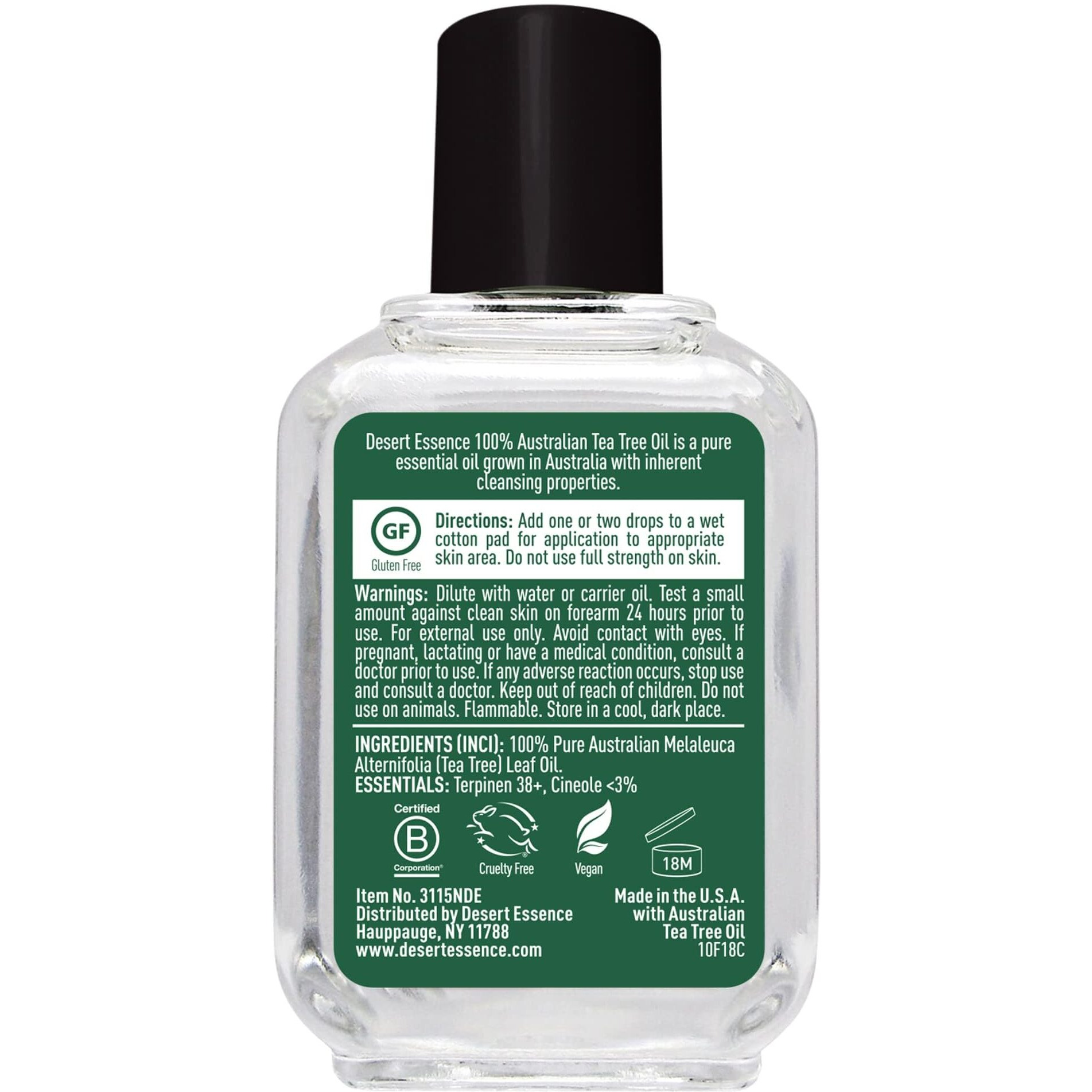 Desert Essence 100% Australian Tea Tree Oil Therapeutic Grade Essential Oil - Skin Cleansing, Clarifying, Soothing - Refreshing Air - Skin Care, Hair Care, Powerful Green Clean - Vegan, Non-Gmo - 2Oz