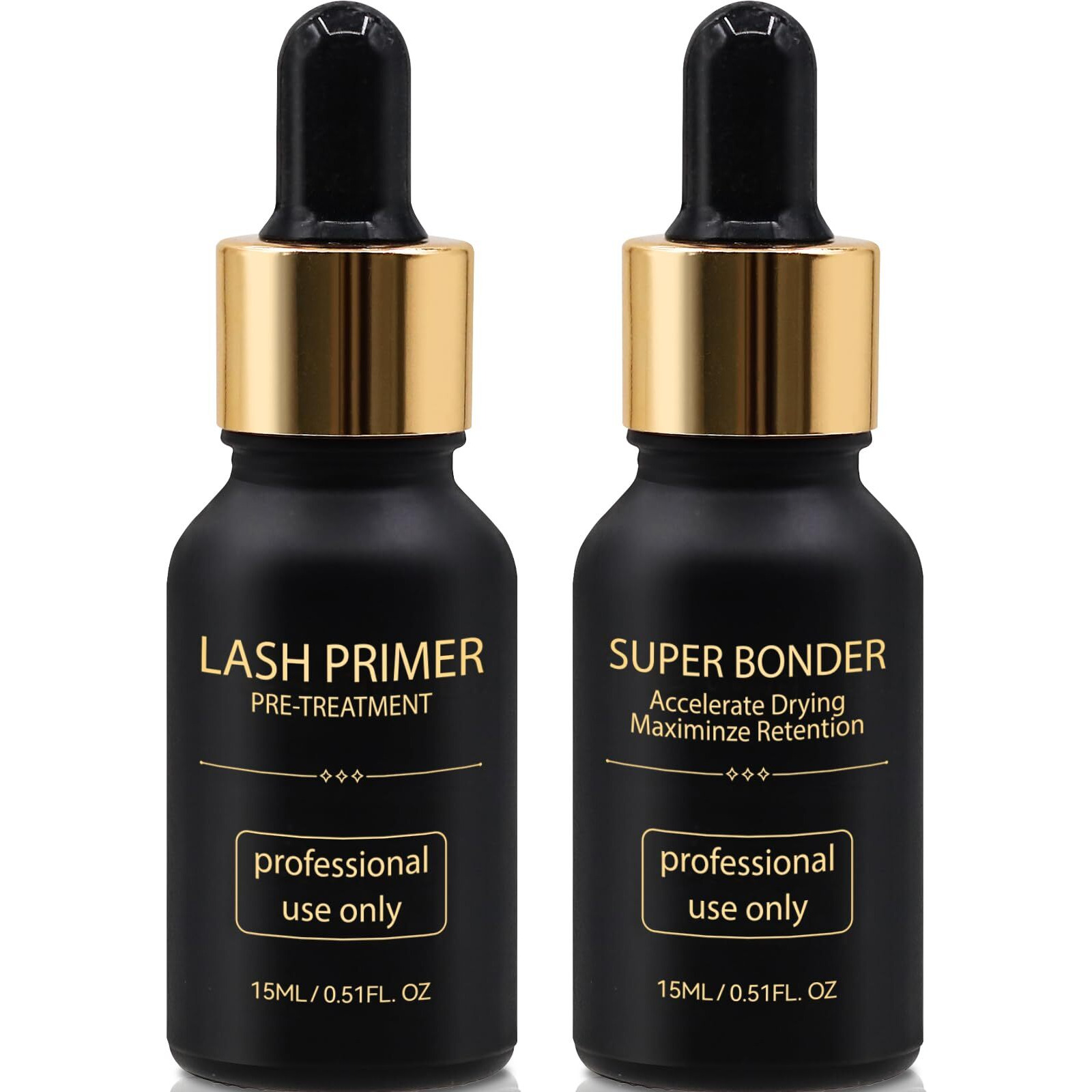 Miuffue Lash Bonder And Primer Kit For Eyelash Extensions, Glue Accelerator Lash Sealant, Eyelash Extension Primer Protein Oil Remover, Adhesive Makeup Tools For Professional Use (15Ml+15Ml)