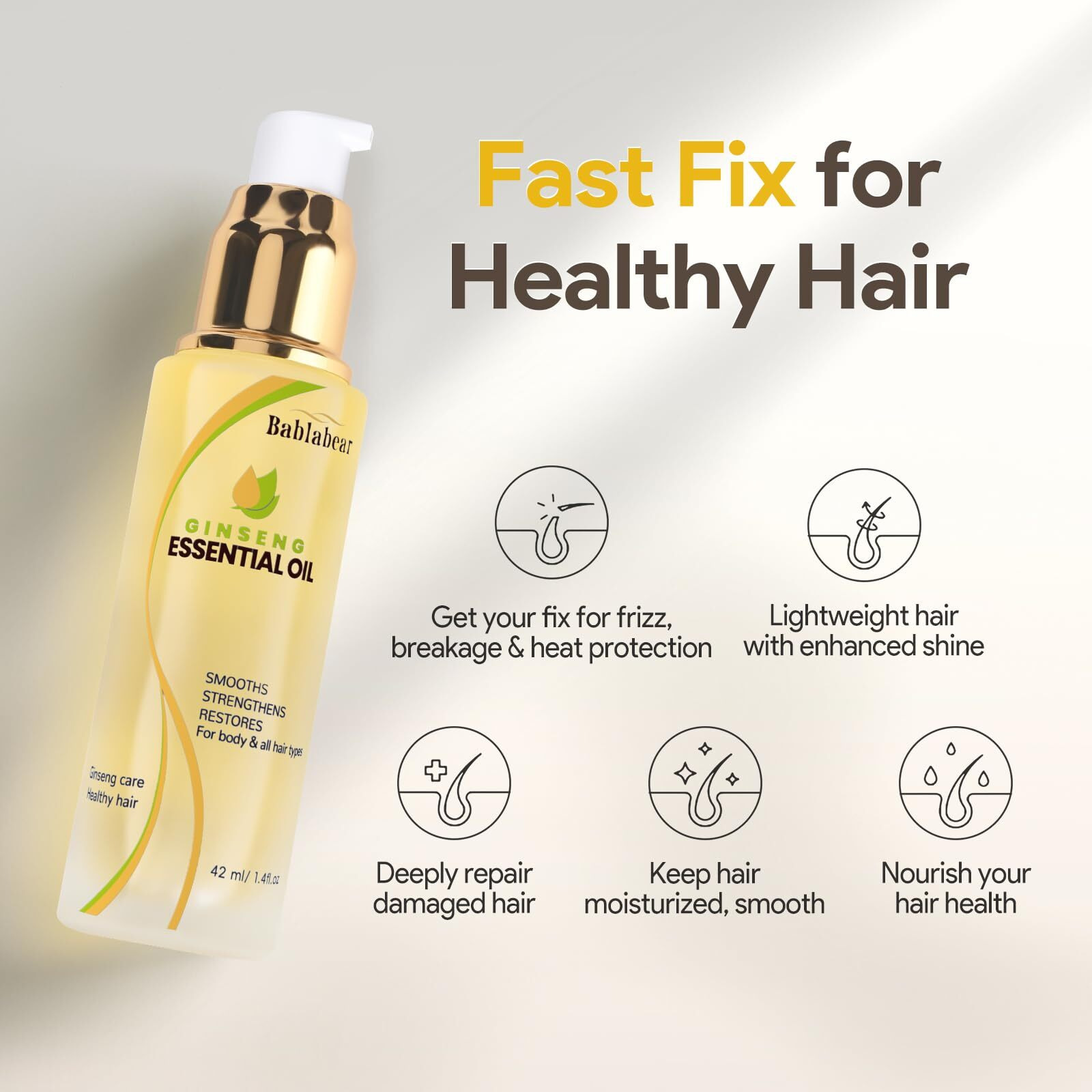 Jiessia Essential Hair Oil For Dry Damaged Hair, Styling Oil For Hair Treatment, Nourishing, Smooth & Shine, Heat Protectant, Adds Hair Shine And Smooths Split Ends, 42Ml