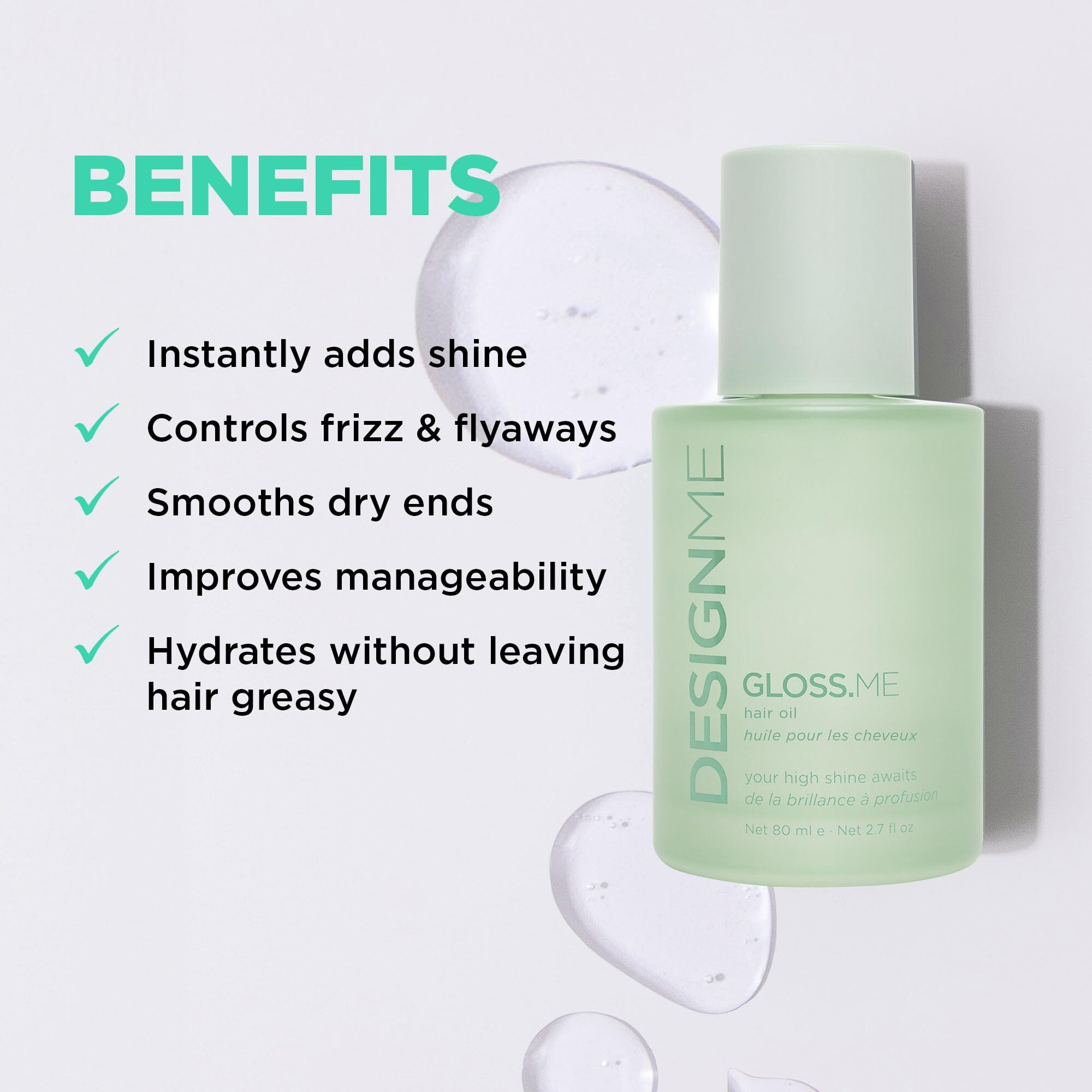Gloss.Me Hair Oil By Design.Me - Heat Protectant Serum - Controls Frizz - Smooths Dry Ends - Adds Shine & Hydration With Argan Oil - For Straight, Wavy & Curly Hair - Paraben & Sulfate Free (25 Ml)