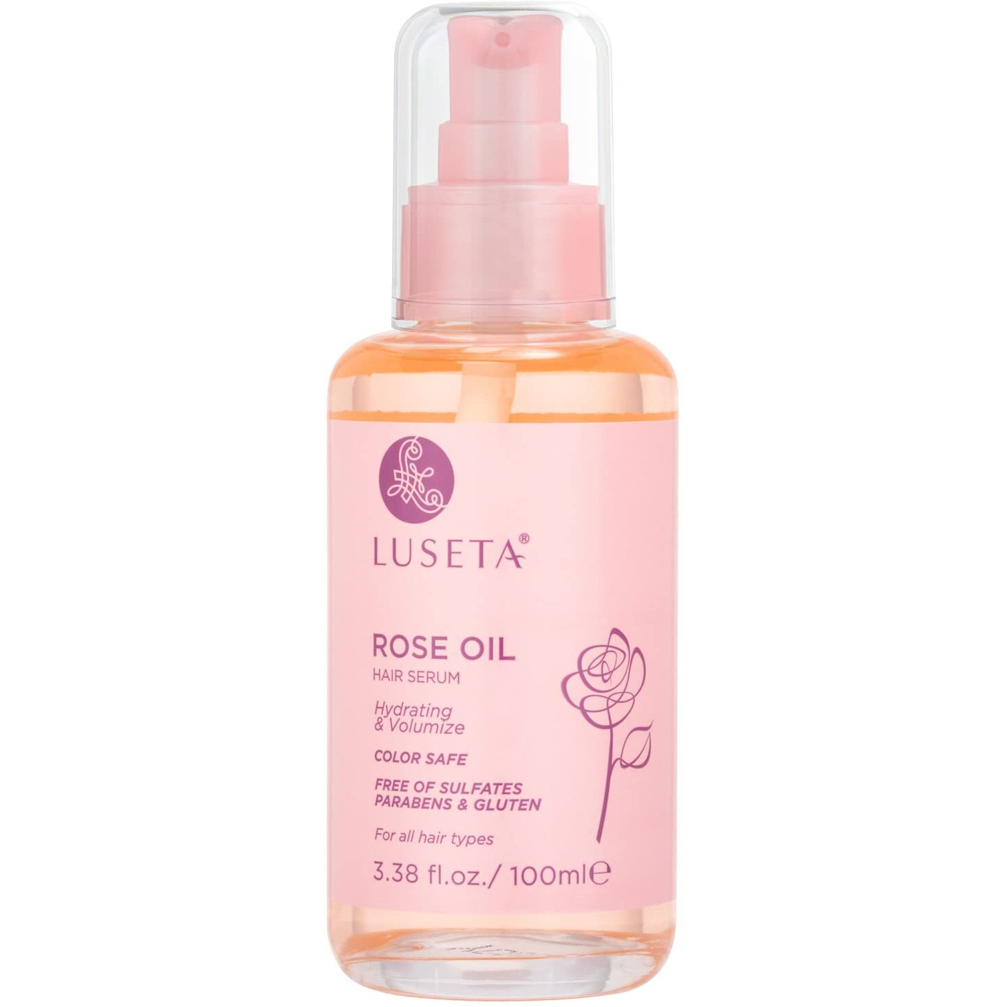 Luseta Rose Oil Hair Serum Moisturizing, Hydrating & Nourishing Serum For All Hair Types Dry Scalp Treatment 3.38Oz