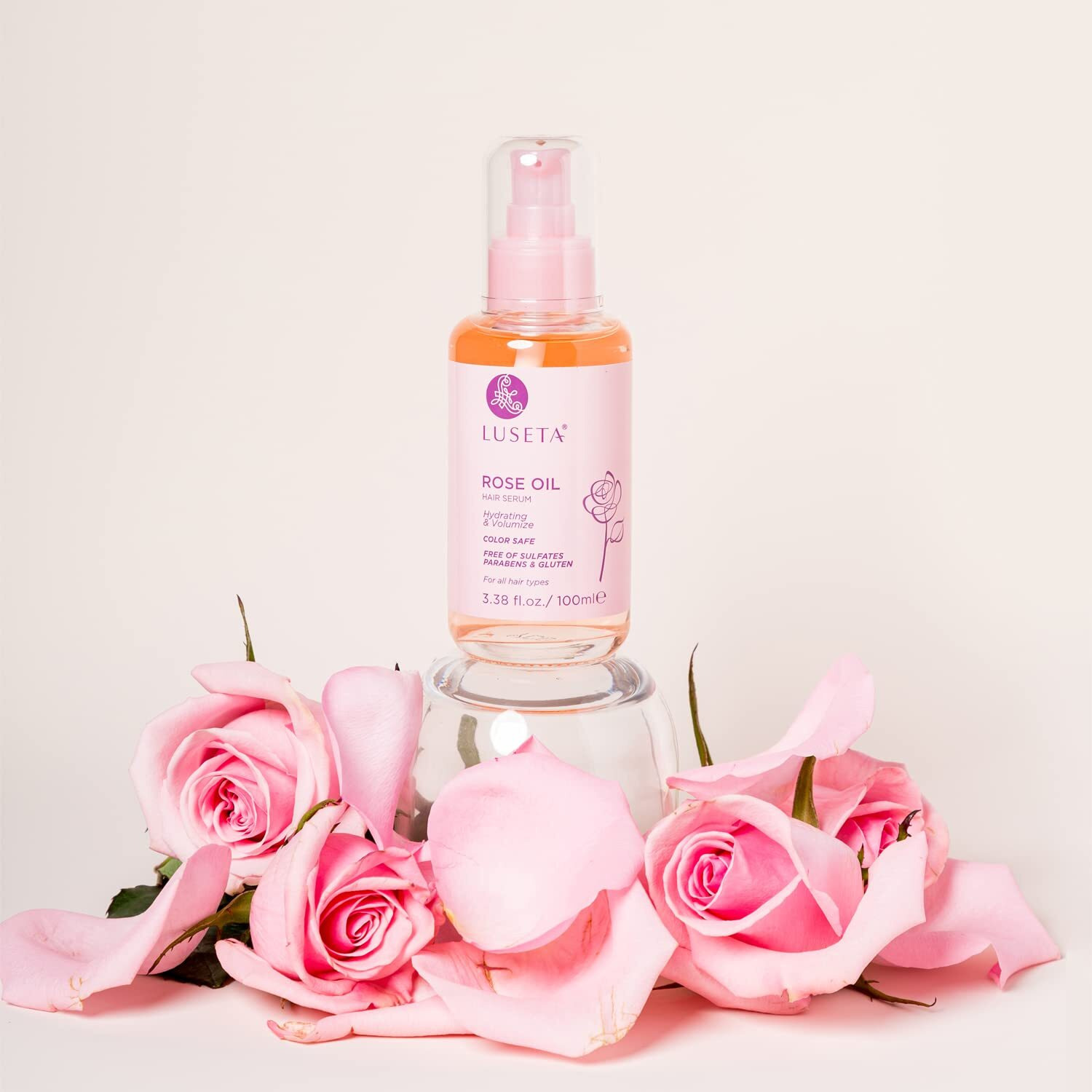 Luseta Rose Oil Hair Serum Moisturizing, Hydrating & Nourishing Serum For All Hair Types Dry Scalp Treatment 3.38Oz