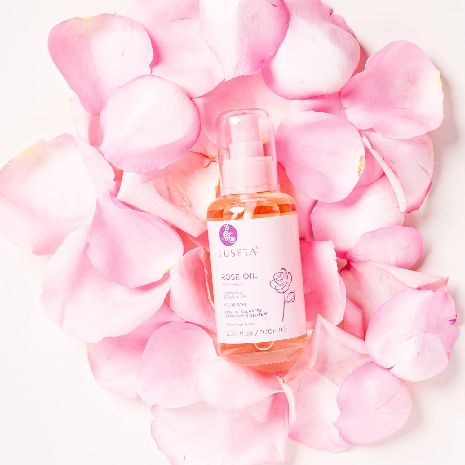 Luseta Rose Oil Hair Serum Moisturizing, Hydrating & Nourishing Serum For All Hair Types Dry Scalp Treatment 3.38Oz