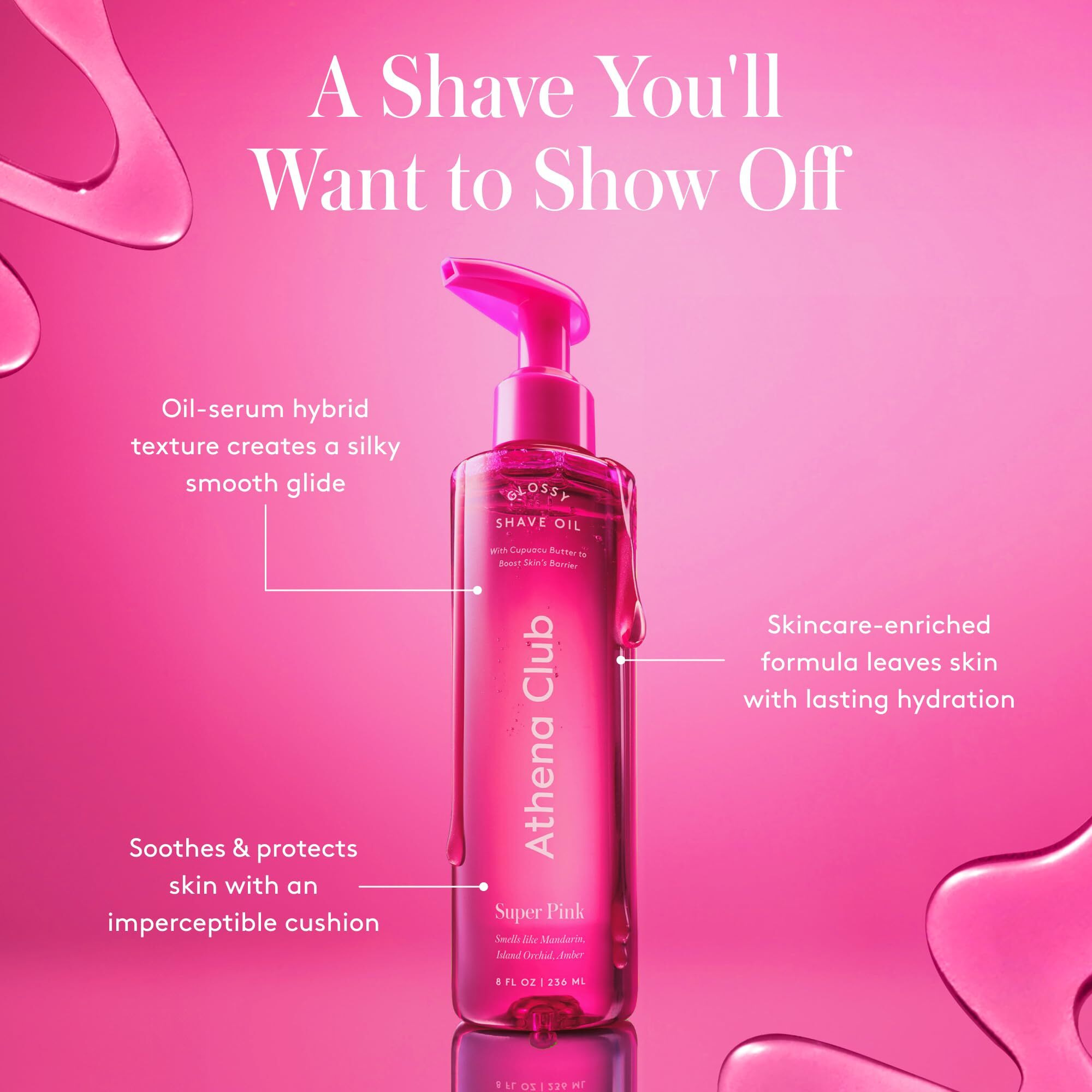 Athena Club Women's Shave Kit, Glossy Shave Oil, Super Pink + 4 Razor Blade Refills