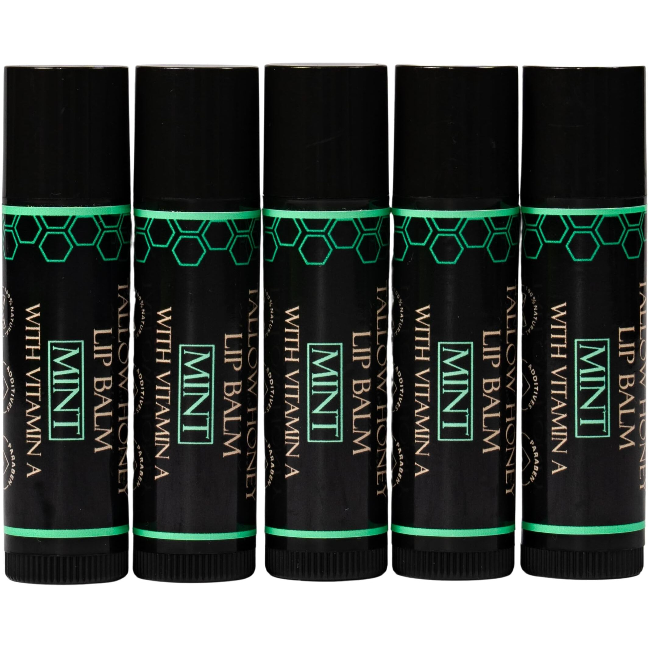 Organic Tallow Lip Balm (5 Pack) - Hydrating With Organic Italian Olive Oil, Pure Grass Fed Tallow, And Beeswax - Long Lasting Lip Therapy (5 Pack, Fresh Mint)