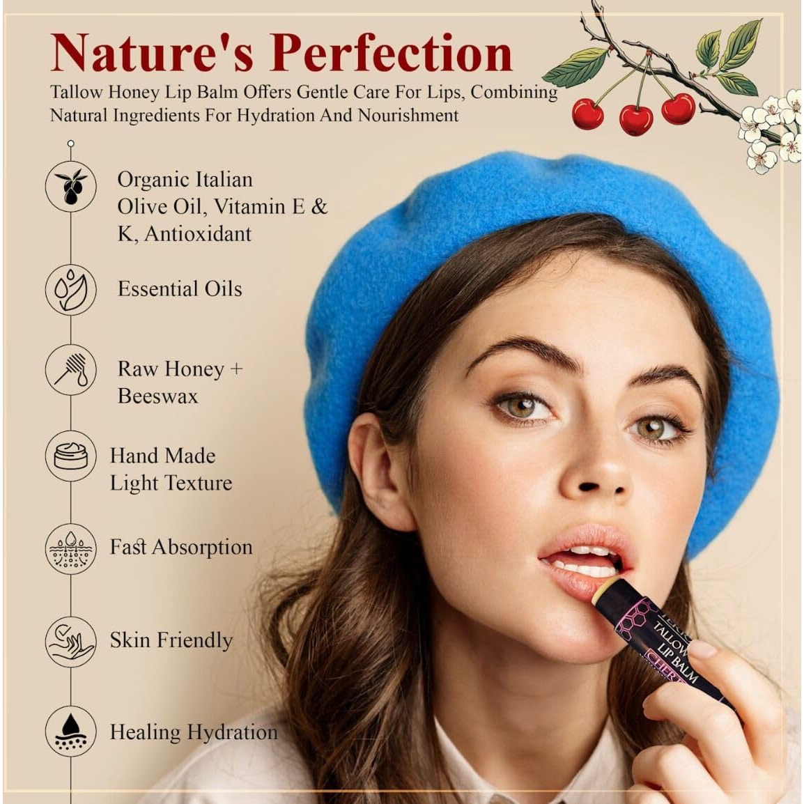 Organic Tallow Lip Balm (5 Pack) - Hydrating With Organic Italian Olive Oil, Pure Grass Fed Tallow, And Beeswax - Long Lasting Lip Therapy (5 Pack, Fresh Mint)