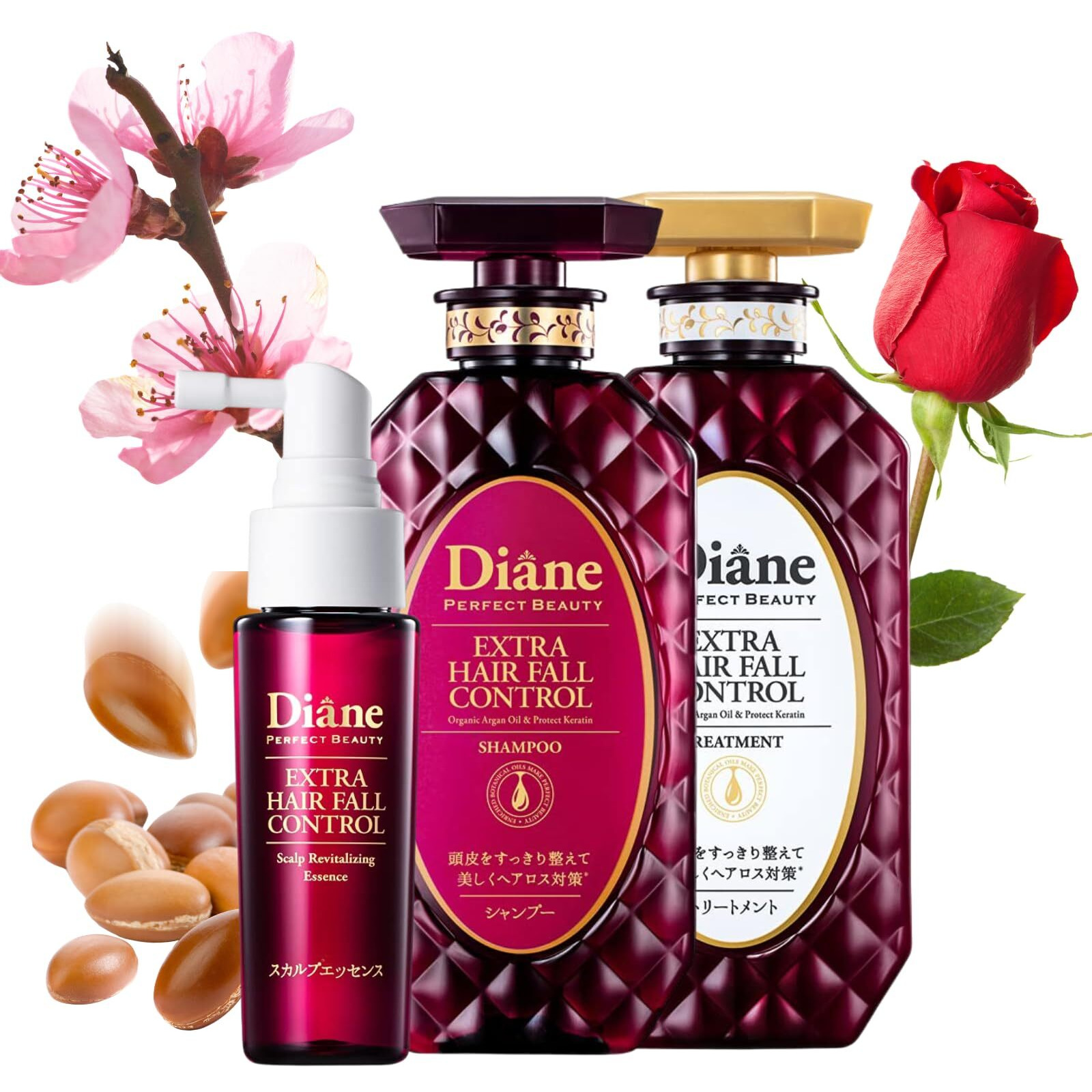 Moist Diane Hair Thickening Shampoo And Conditioner Set + Revitalizing Scalp Serum, Anti Hair Loss Shampoo & Conditioner For Women & Men With Argan Oil From Japan, Hair Fall Treatment 30.4 & 1.69Fl Oz