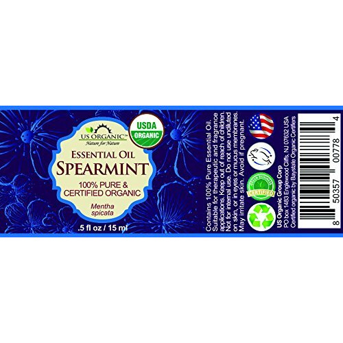 Us Organic 100% Pure Spearmint Essential Oil - Usda Certified Organic, Steam Distilled - W/Euro Droppers (More Size Variations Available) (15 Ml / .5 Fl Oz)