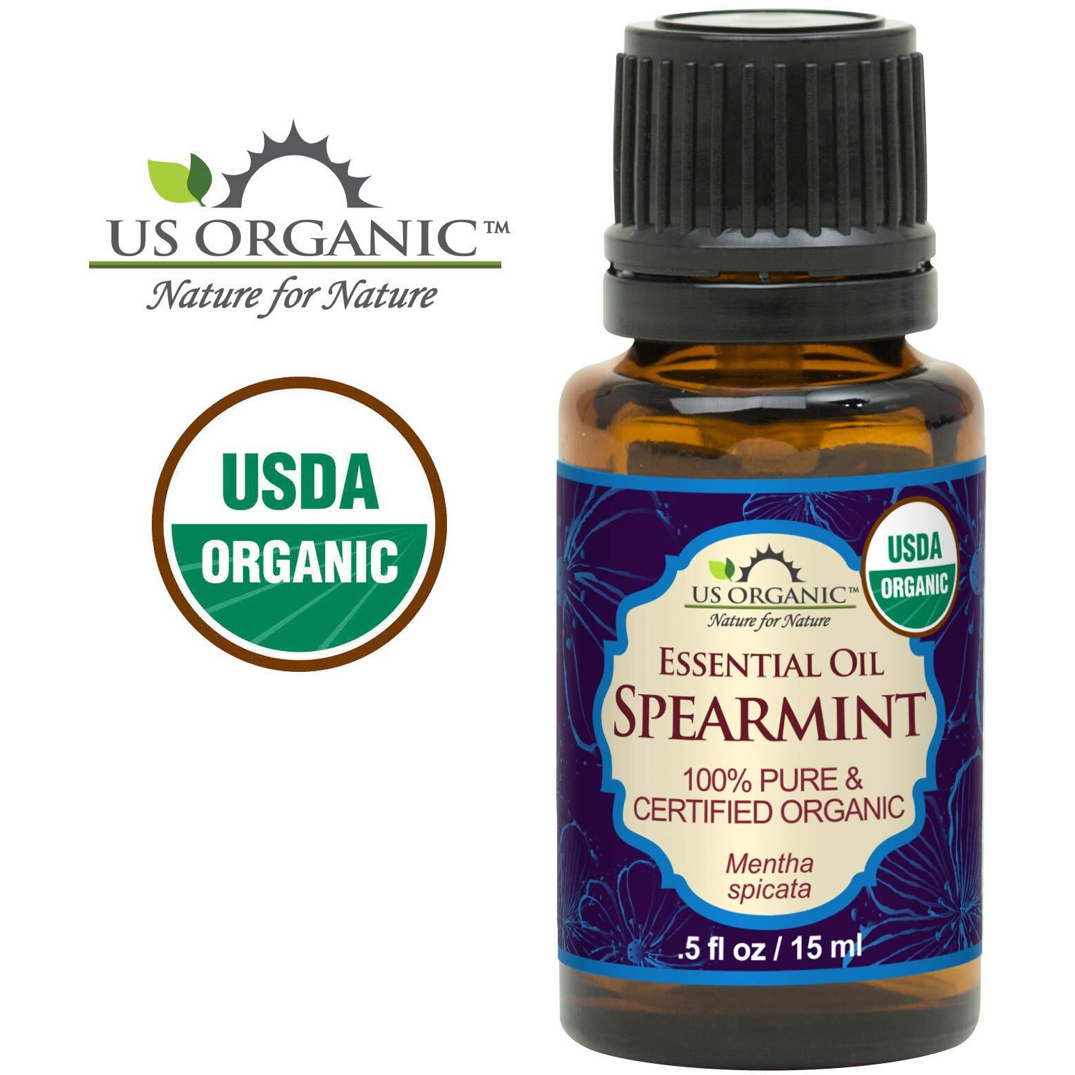 Us Organic 100% Pure Spearmint Essential Oil - Usda Certified Organic, Steam Distilled - W/Euro Droppers (More Size Variations Available) (15 Ml / .5 Fl Oz)