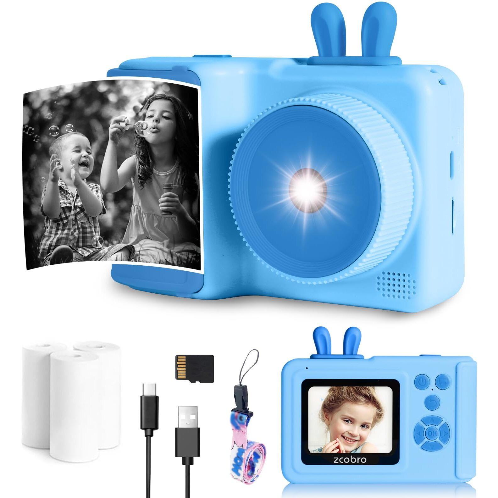 Kids Camera Instant Print For Boys And Girls Age 3-12, 1080P Kid Digital Camera With Print Paper Cameras For Kids Christmas Birthday Gifts Toy For Child 3 4 5 6 7 8 9 10 (Blue)