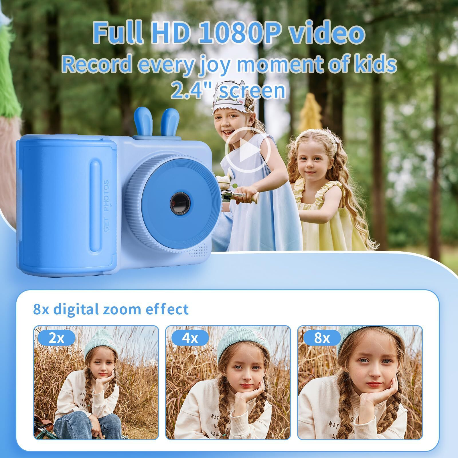 Kids Camera Instant Print For Boys And Girls Age 3-12, 1080P Kid Digital Camera With Print Paper Cameras For Kids Christmas Birthday Gifts Toy For Child 3 4 5 6 7 8 9 10 (Blue)