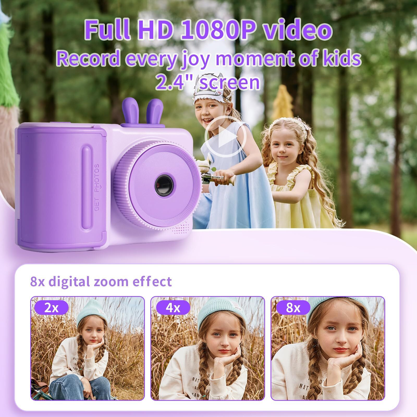 Kids Camera Instant Print Camera For Kids 1080P Toddler Camera That Print Photos Children Instant Cameras Toy For Girls Boys Age 3-12 Travel Kid Digital Camera Christmas Birthday Gifts (Purple)
