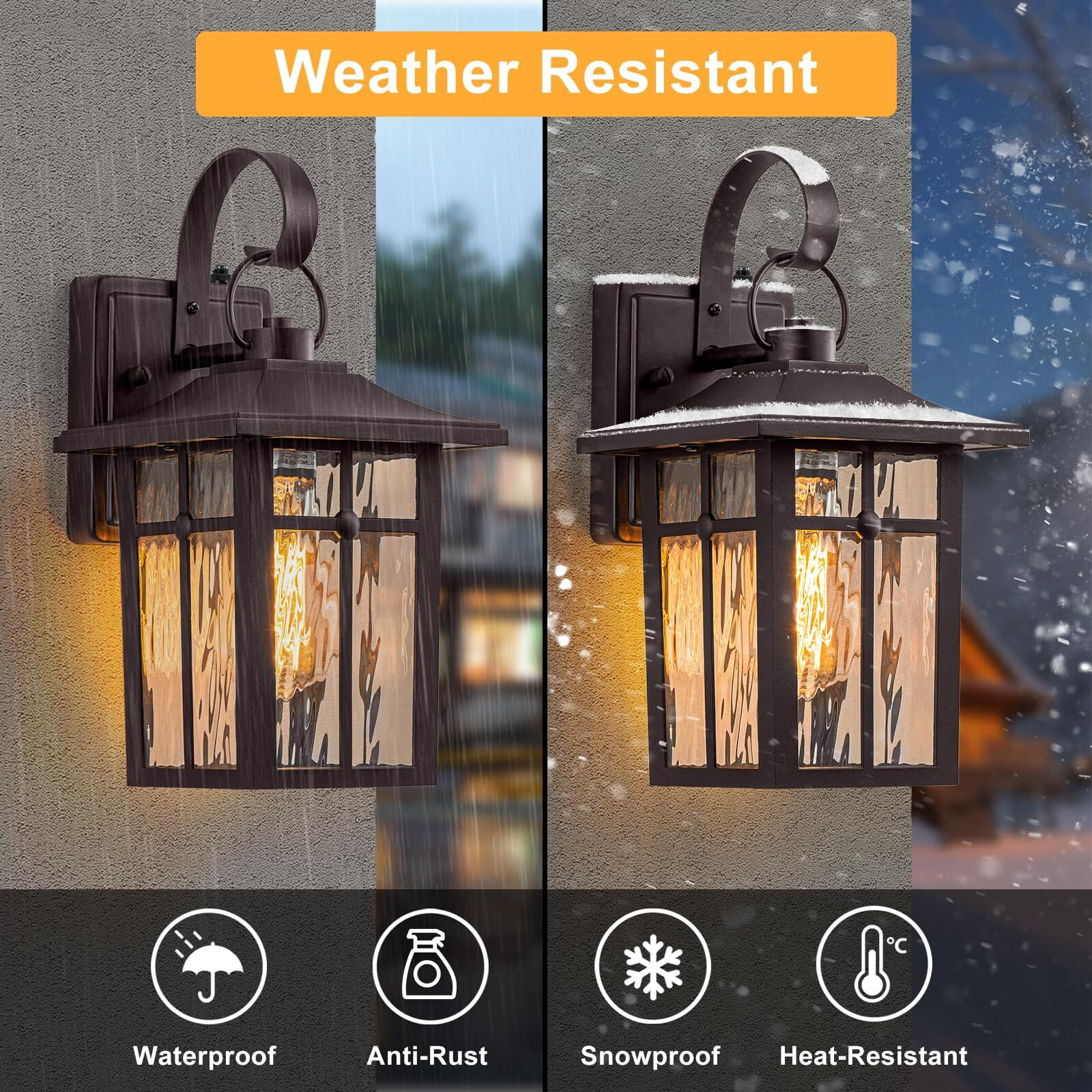 Lawyettle 2 Pack Dusk To Dawn Outdoor Lighting, Oil Rubbed Bronze Exterior Light Fixtures With Ripple Glass, Waterproof Porch Lights, Outside Lantern Light For Entryway, Garage, Patio